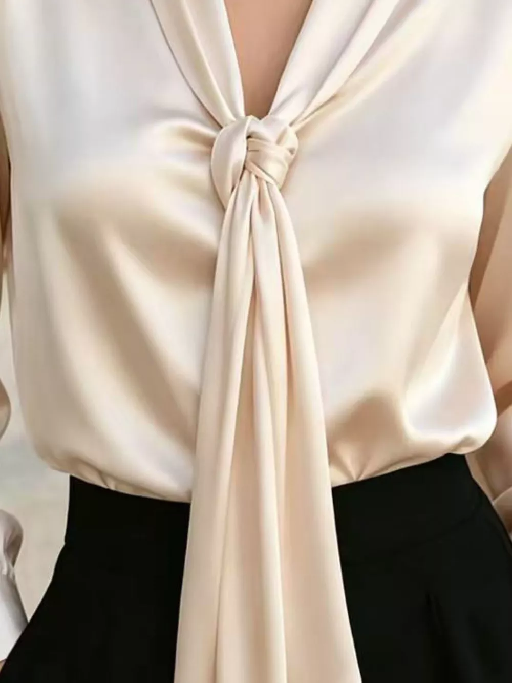 Front Tie Detail Satin Blouse, image 3