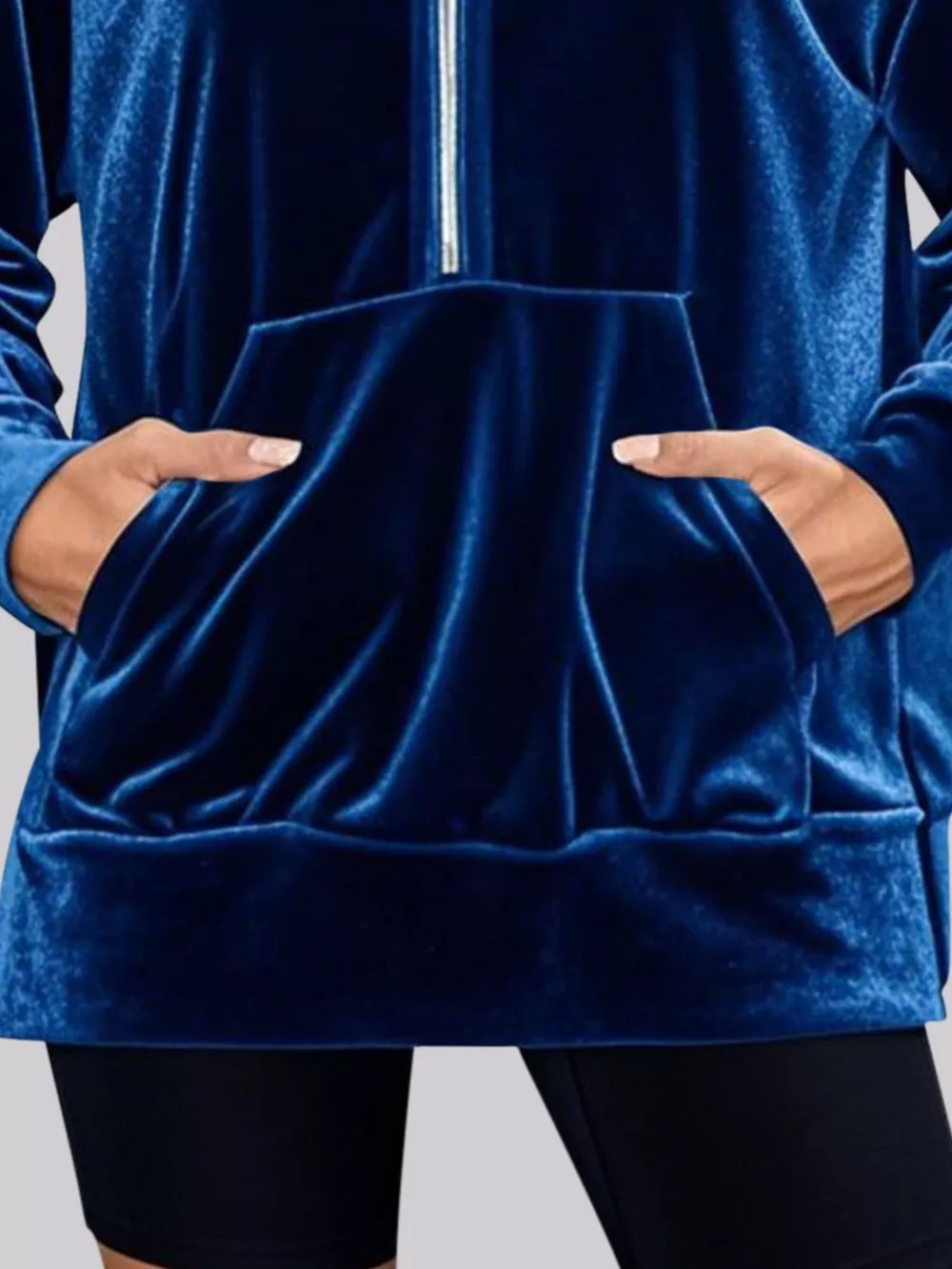 Full Size Velvet Half Zip Hoodie with Kangaroo Pocket Plus Size, image 7