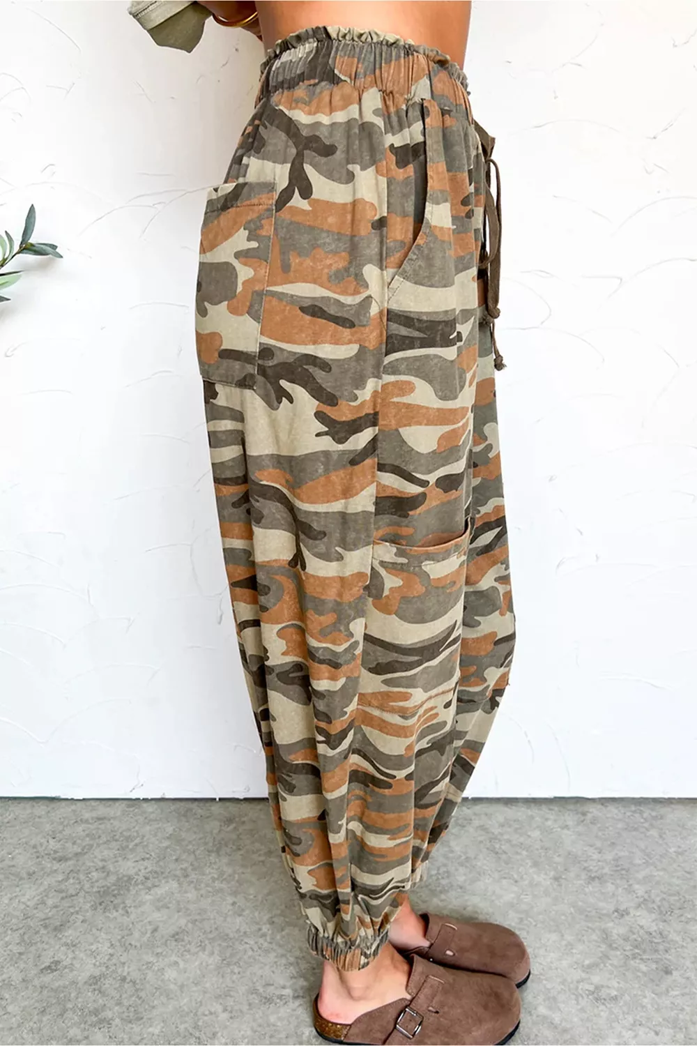 Camouflage Printed Drawstring Elastic Waist Jogger Pants, image 3