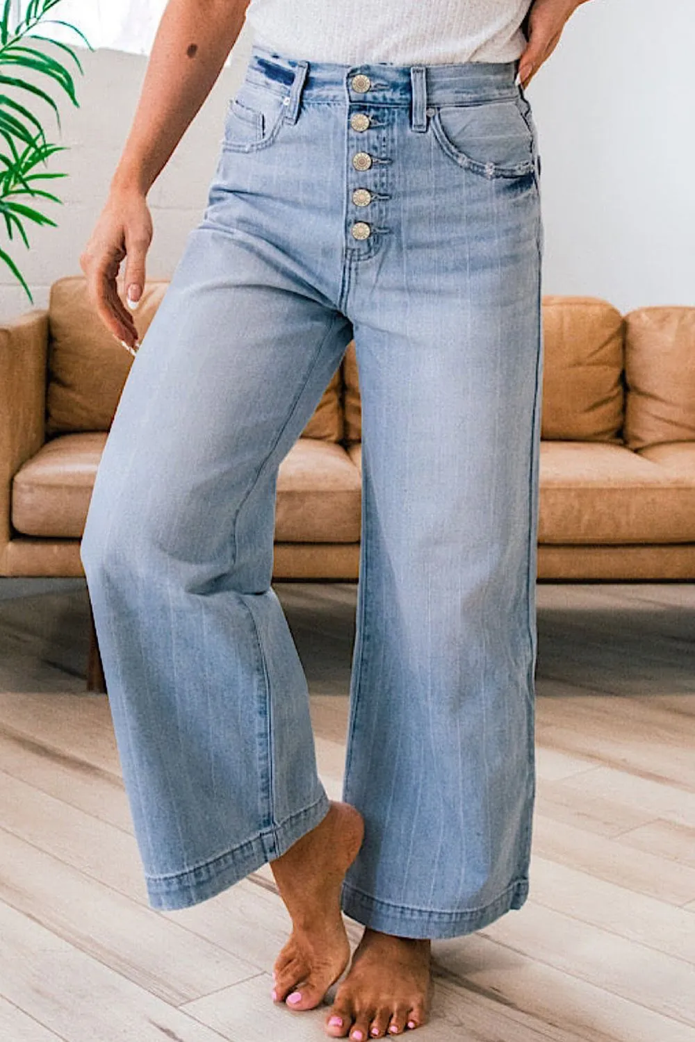 Wide Leg Button Fly Jeans, image 2