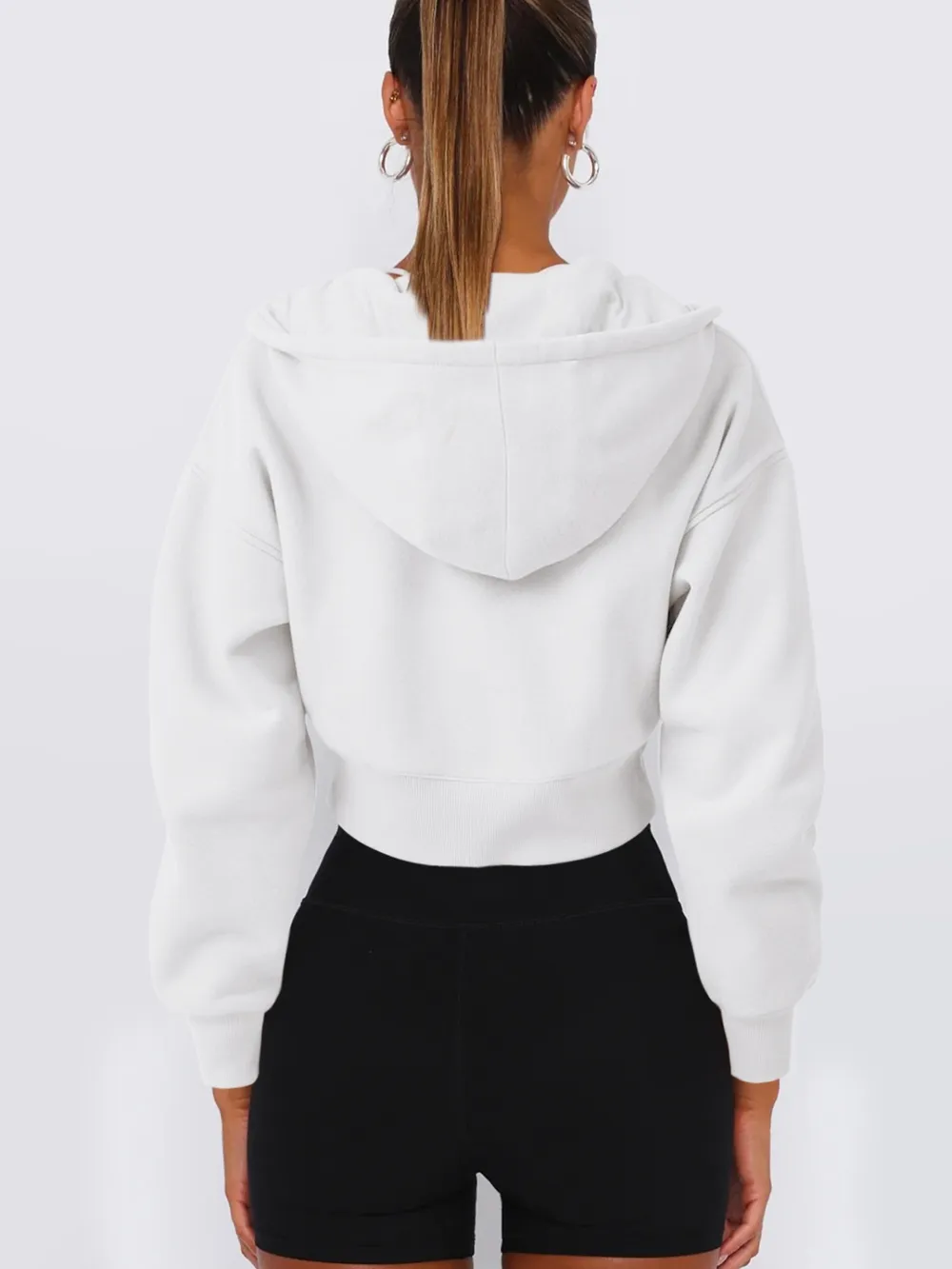 Zip Up Long Sleeve Hooded Cropped Jacket, image 18