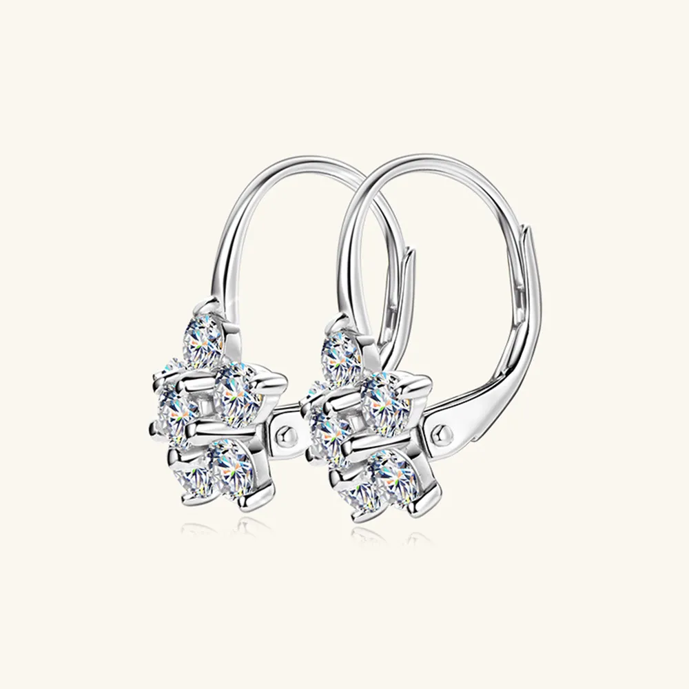 1.2 Carat 925 Sterling Silver Moissanite Flower Huggie Earrings, image 8