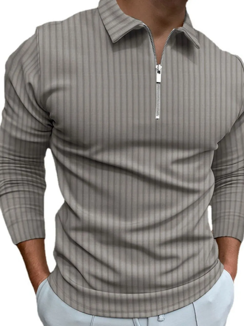 Men‘s Full Size Collared Neck Long Sleeve Polo Plus Size, image 6