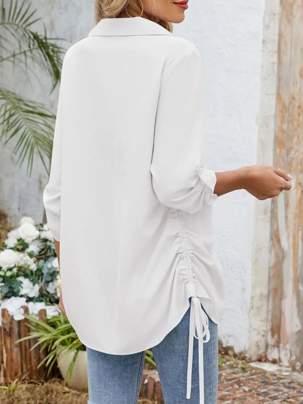 Drawstring Johnny Collared Three-Quarter Sleeve Top, image 24