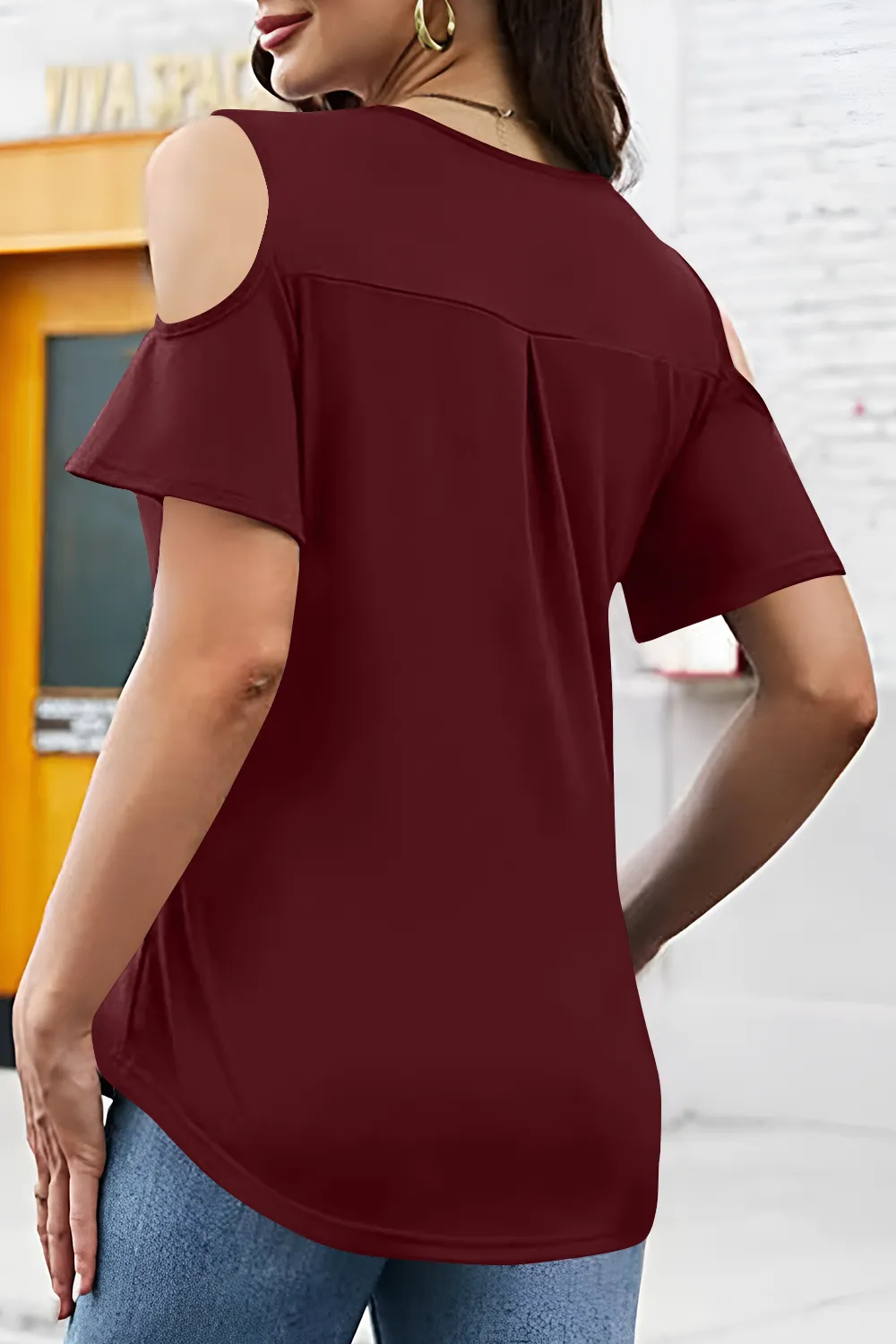Full Size Half Zip Cold Shoulder Top, image 9