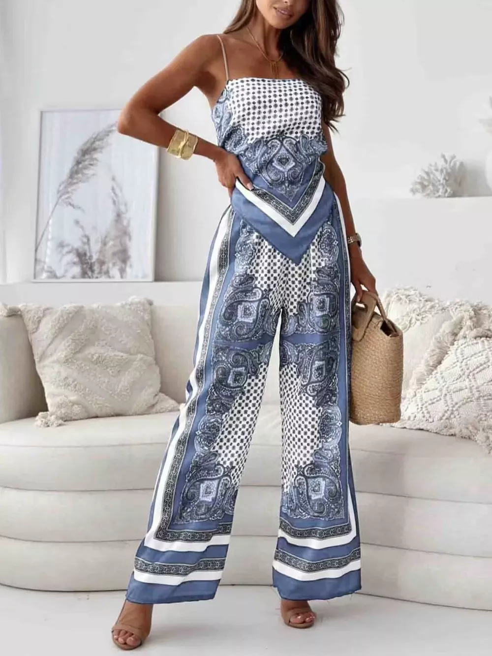 Tie Back Printed Cami and Pants Set, image 4