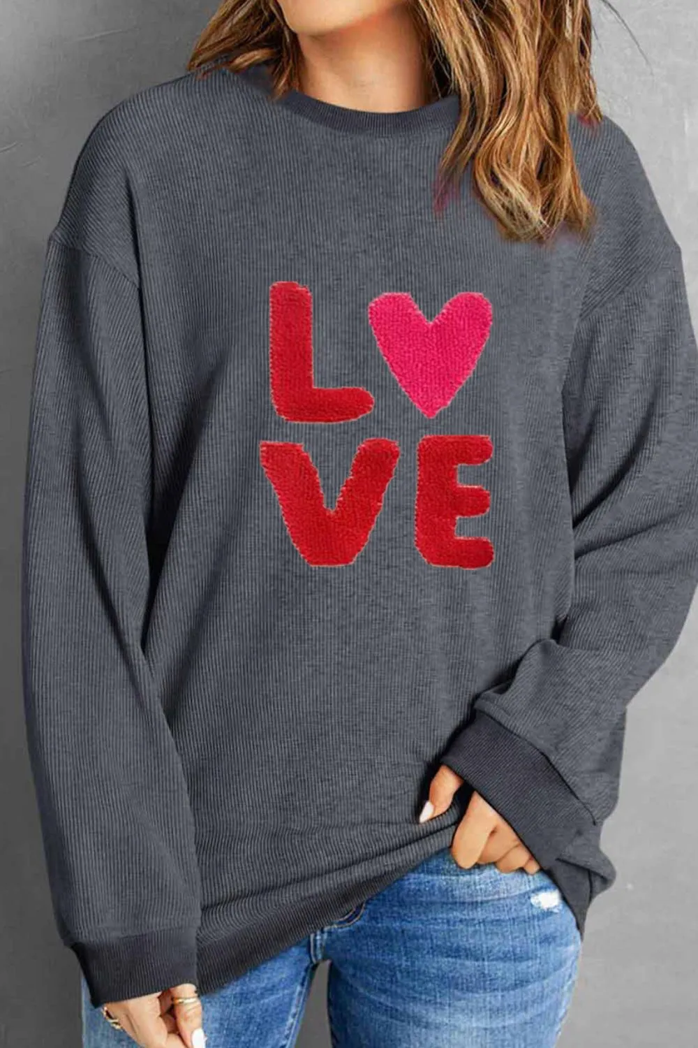 Valentine’s Day LOVE Round Neck Long Sleeve Sweatshirt, image 7