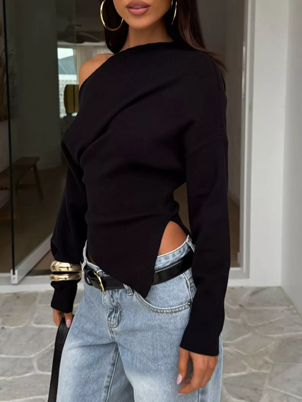 One Shoulder Long Sleeve T-Shirt, image 4