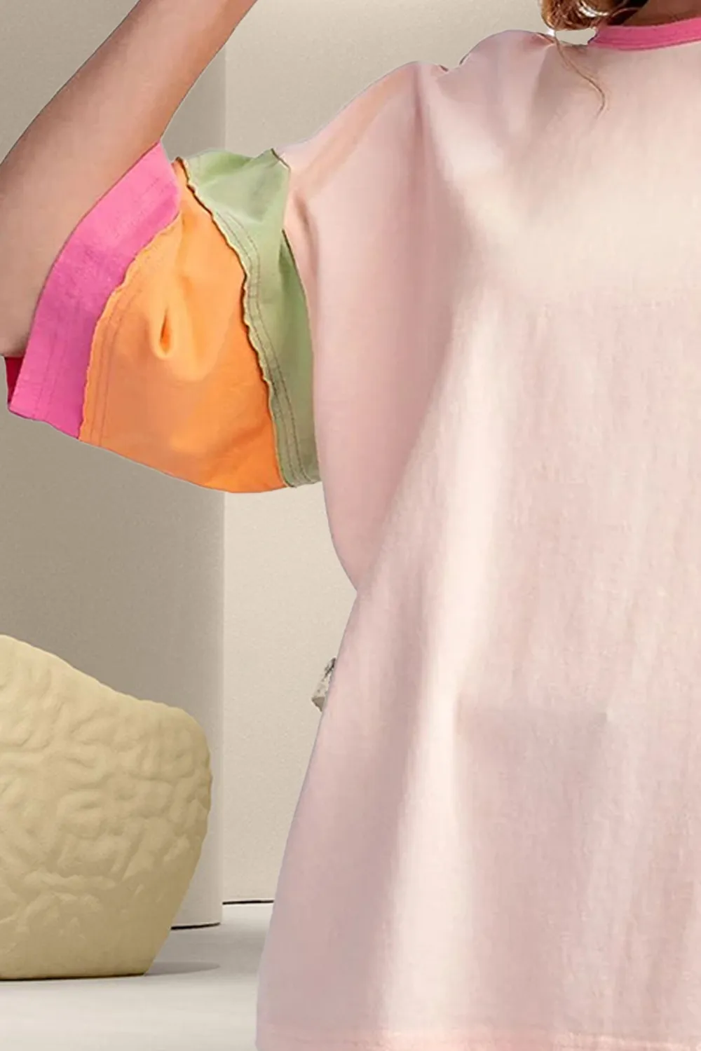 Color Block Round Neck Half Sleeve T-Shirt, image 4