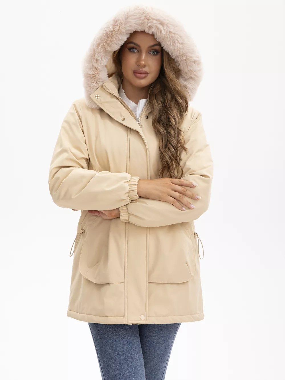 Full Size Fur Hooded Warm Winter Parka Outerwear Plus Size, image 14