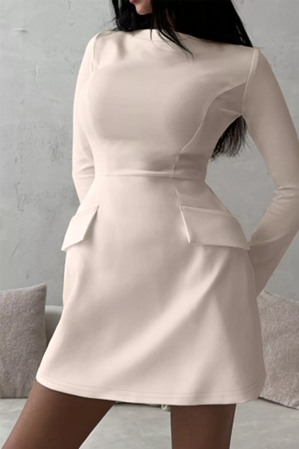 Long-Sleeve Mini Dress with Flap Pockets, image 5