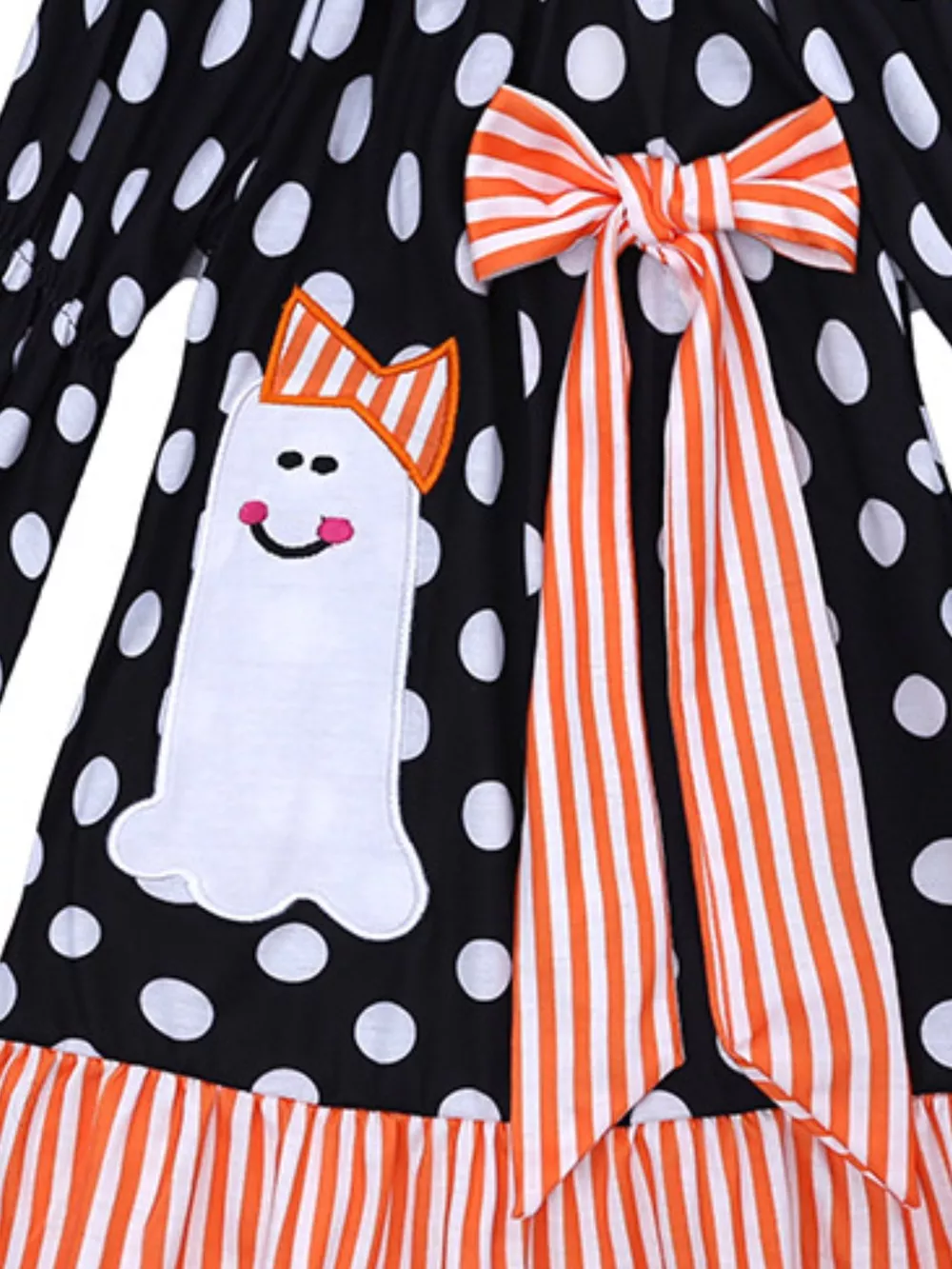 Children's Halloween Ghost Polka Dot Dress with Bow, image 5