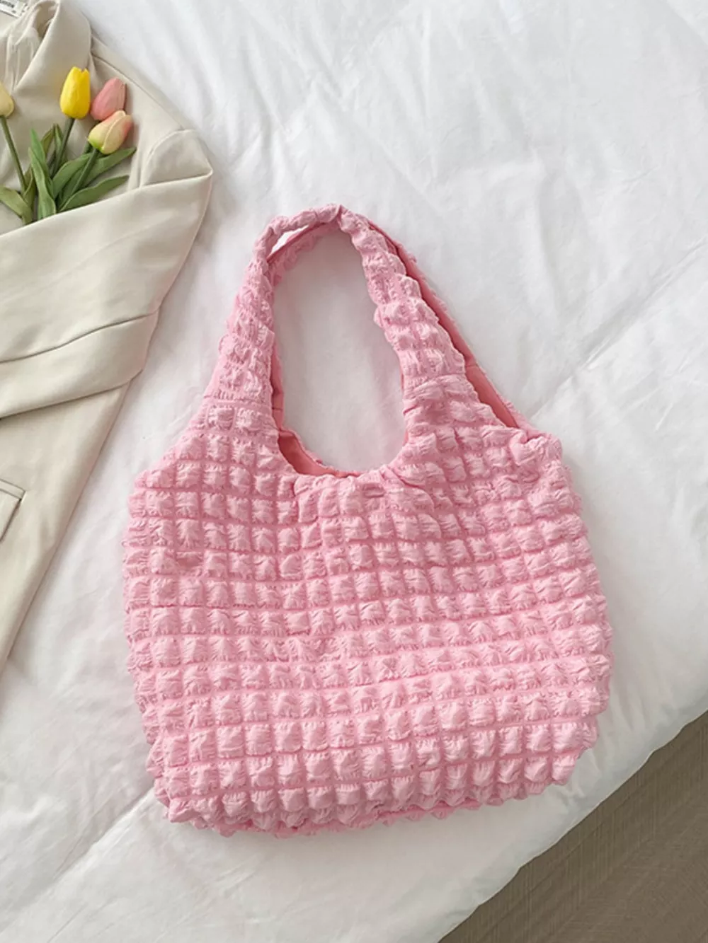 Textured Ruched Shoulder Bag