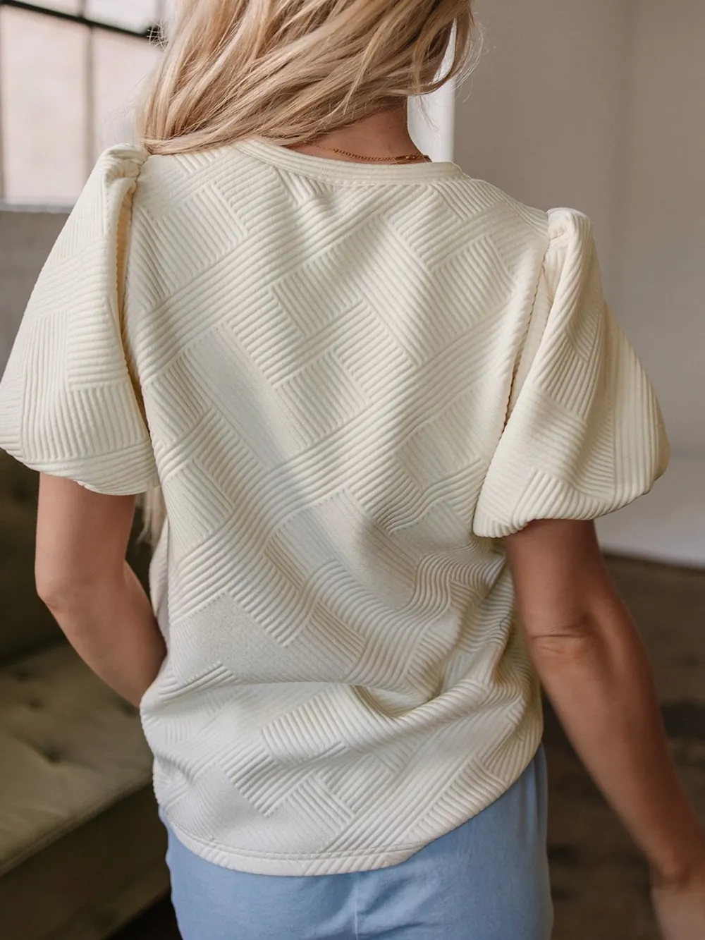 Textured Puff Sleeve T-Shirt, image 4