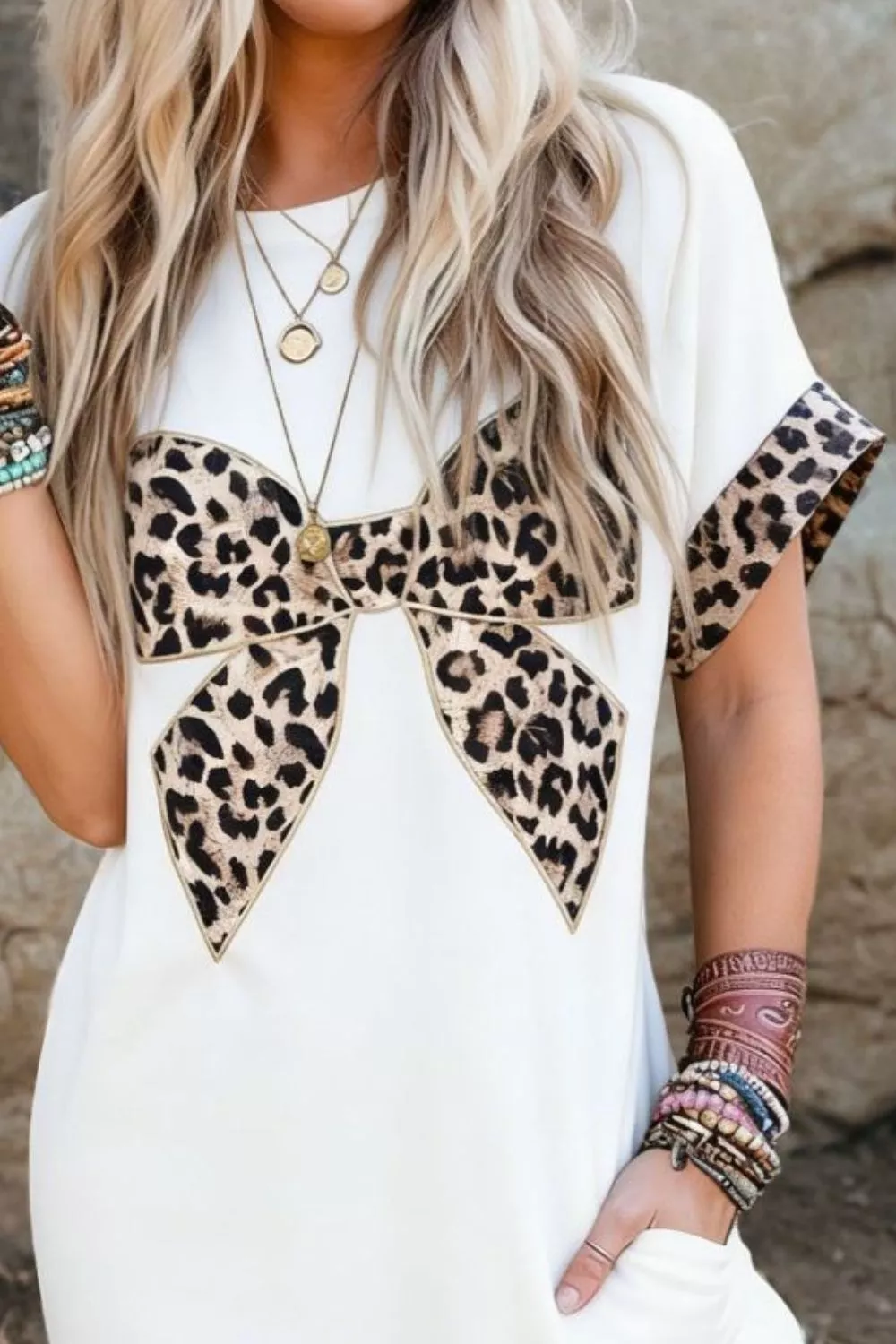 Leopard Bowknot Casual Midi Dress, image 2