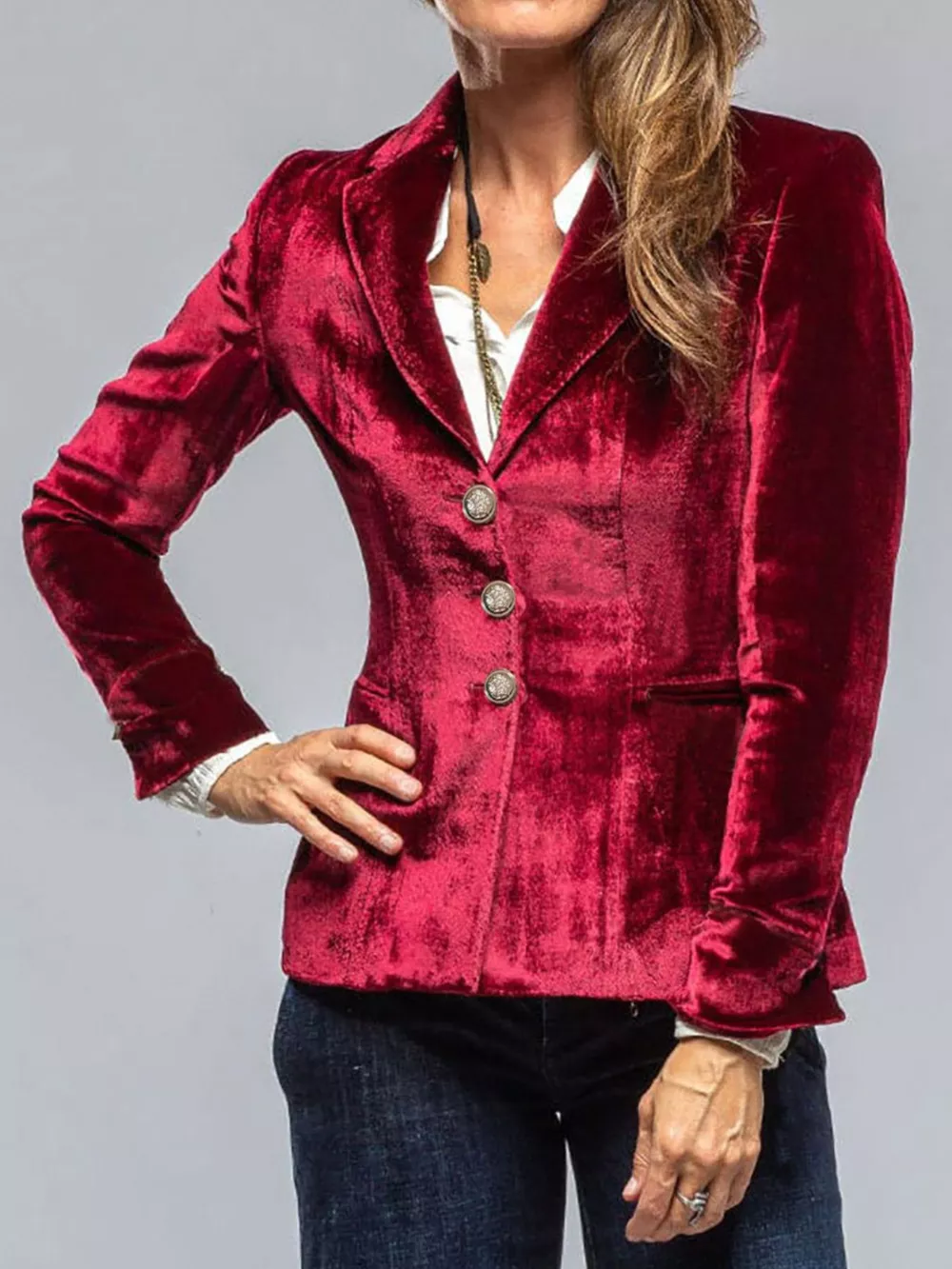 Velvet Lapel Collar Button Up Blazer, image 11
