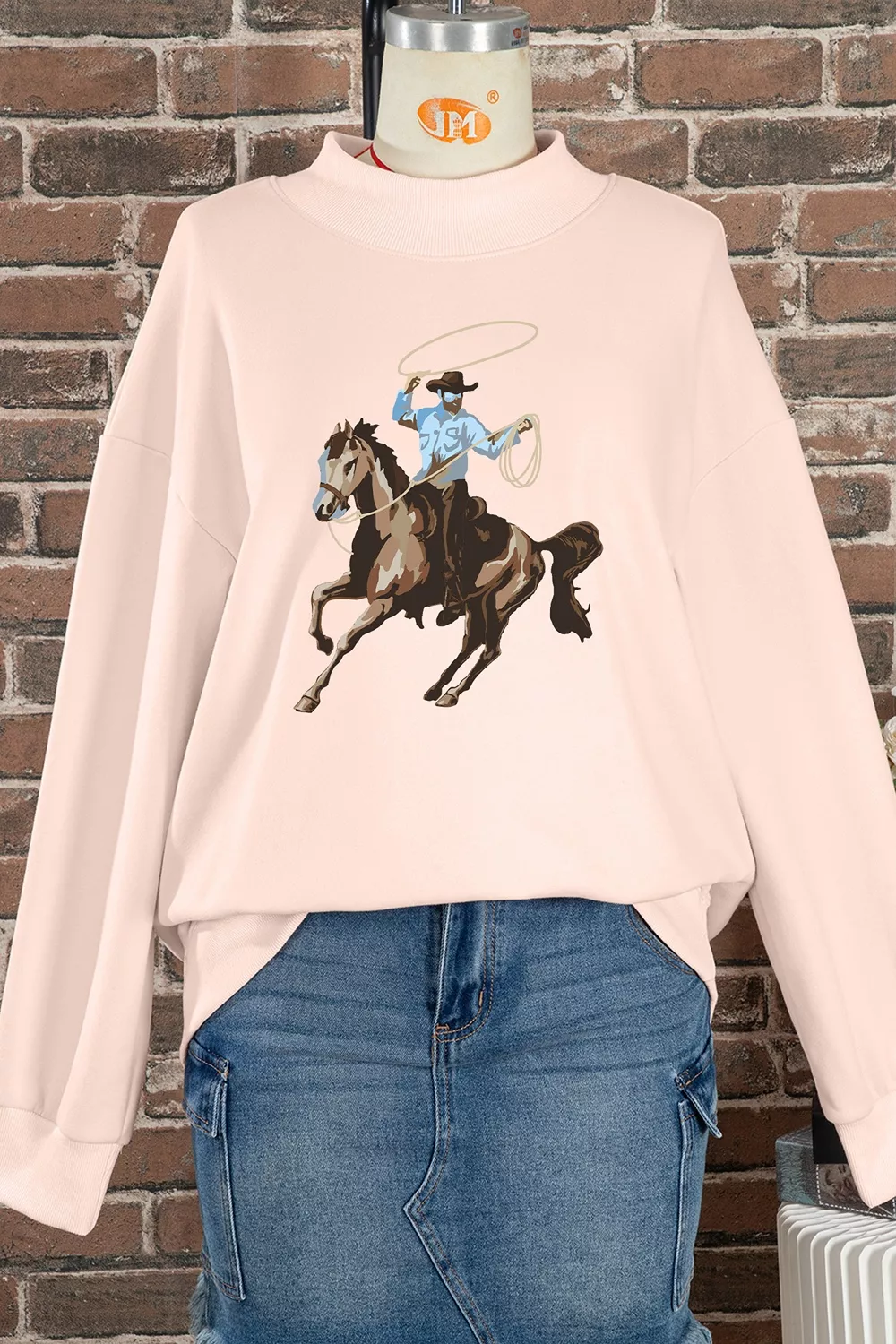 Western Cowboy Rodeo Print Mock Neck Sweatshirt, image 6