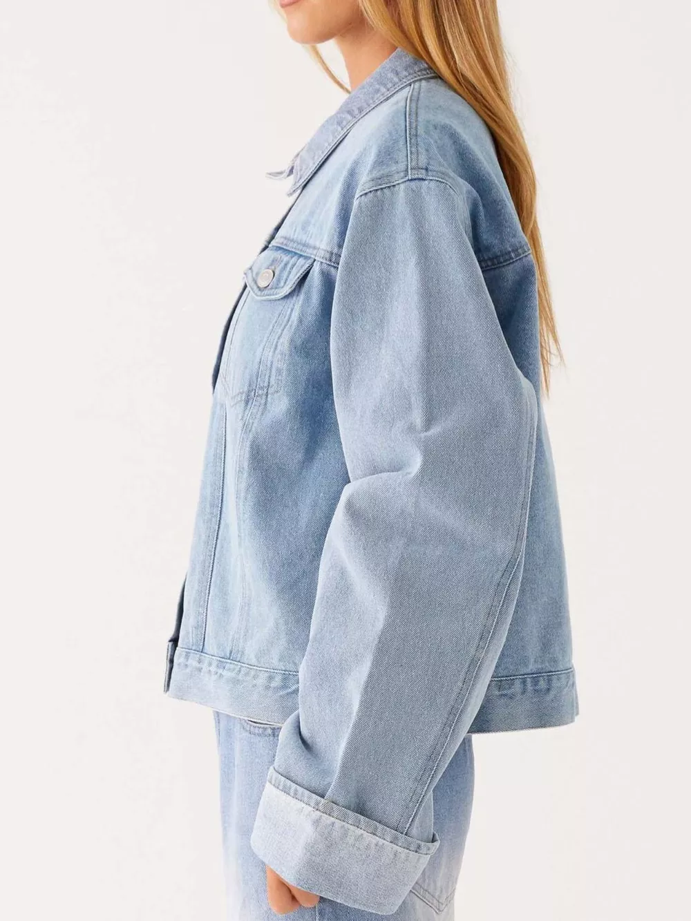 Button Down Cropped Oversized Denim Jacket, image 11