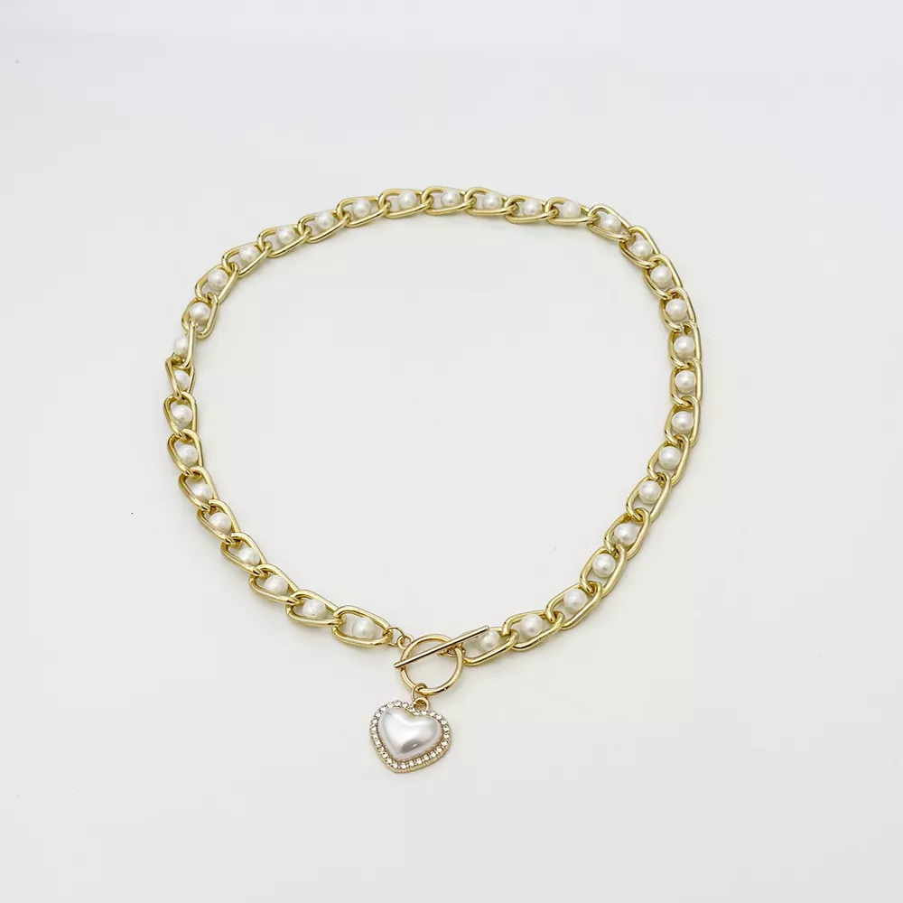 Chunky Pearl and Heart Pendant Necklace, image 7