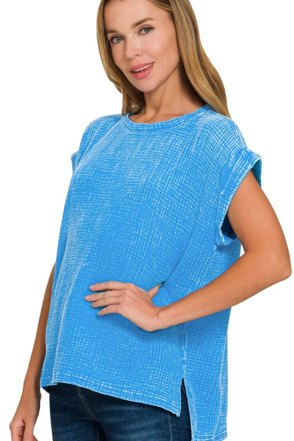 Woven Double Gauze Acid Washed Short Sleeve Top