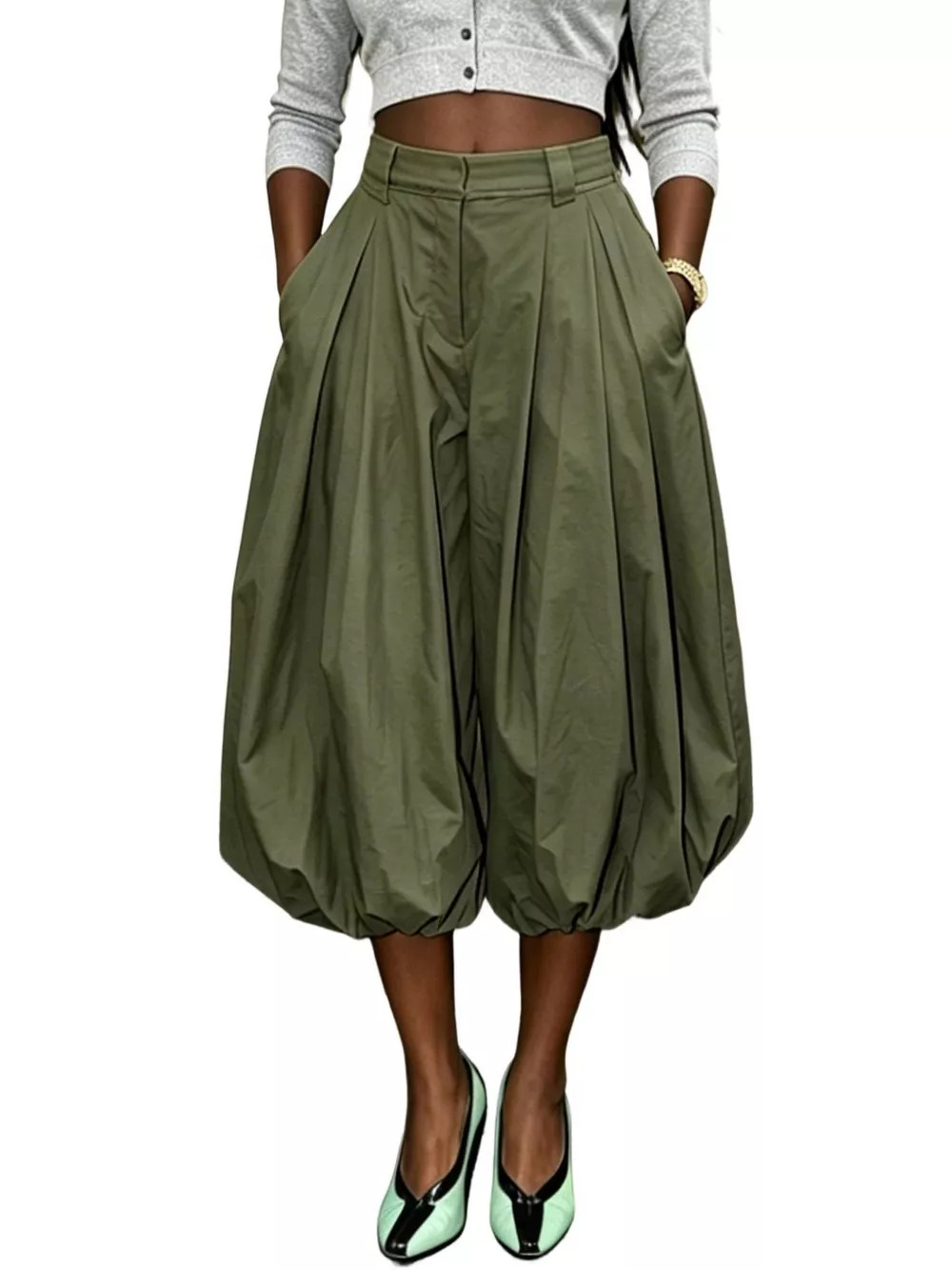 High-Waisted Ruched Balloon Pants
