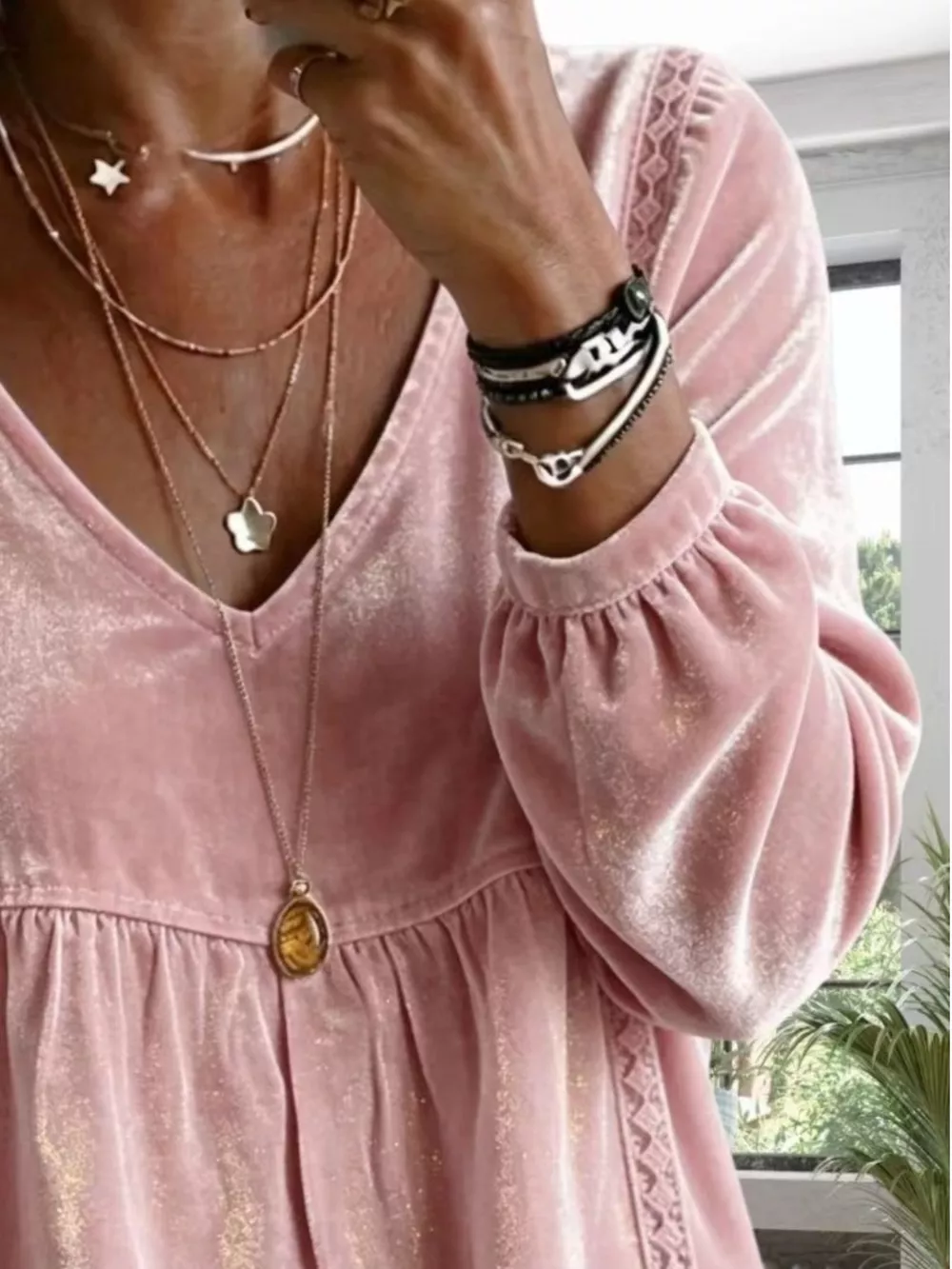 Full Size Velvet Lace Detail V-Neck Blouse Plus Size, image 16