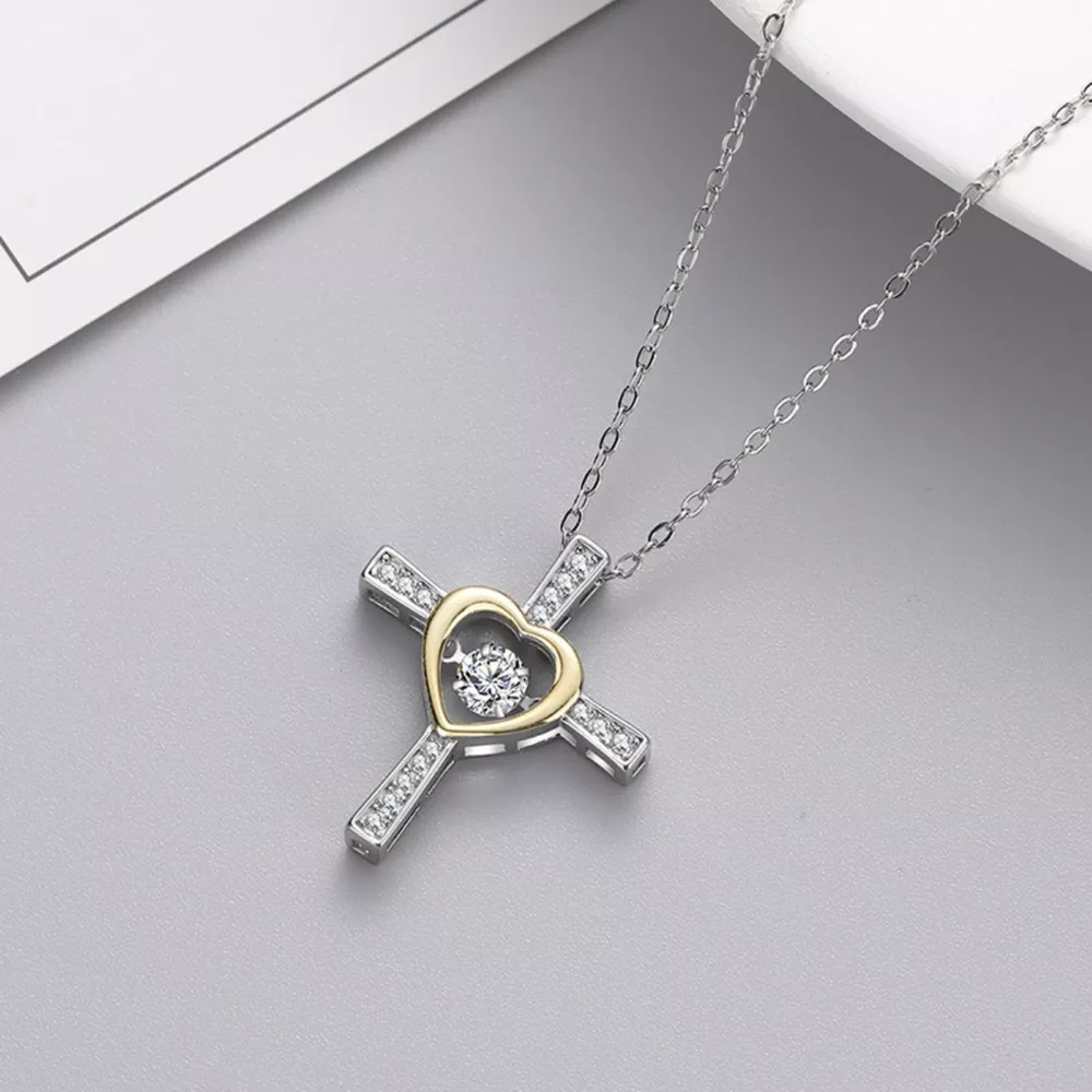 925 Sterling Silver Heart Cross Necklace, image 4
