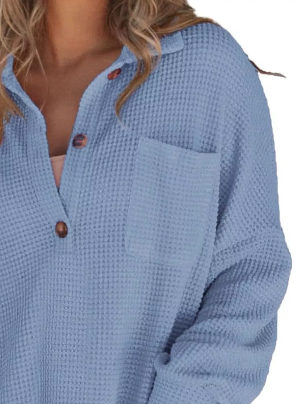 Casual Waffle Knit Button Detail Blouse, image 7