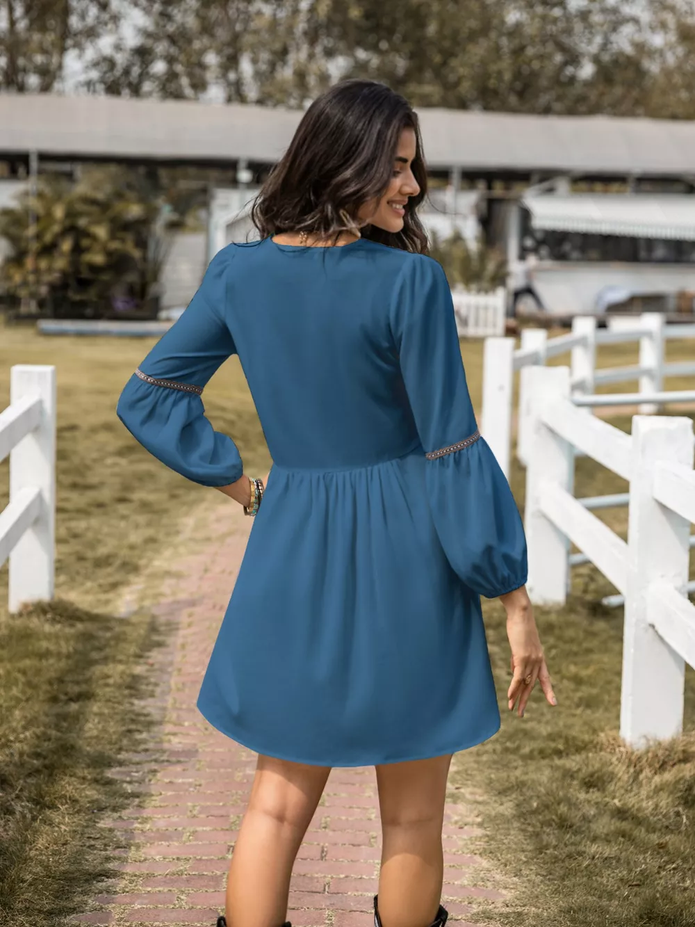 Notched Balloon Sleeve Mini Dress, image 4