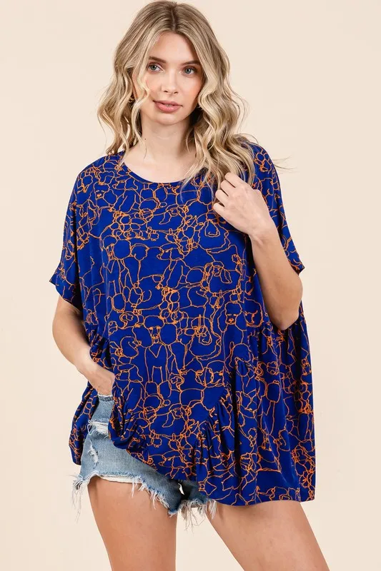 Abstract Print Round Neck Short Sleeve Top, image 3