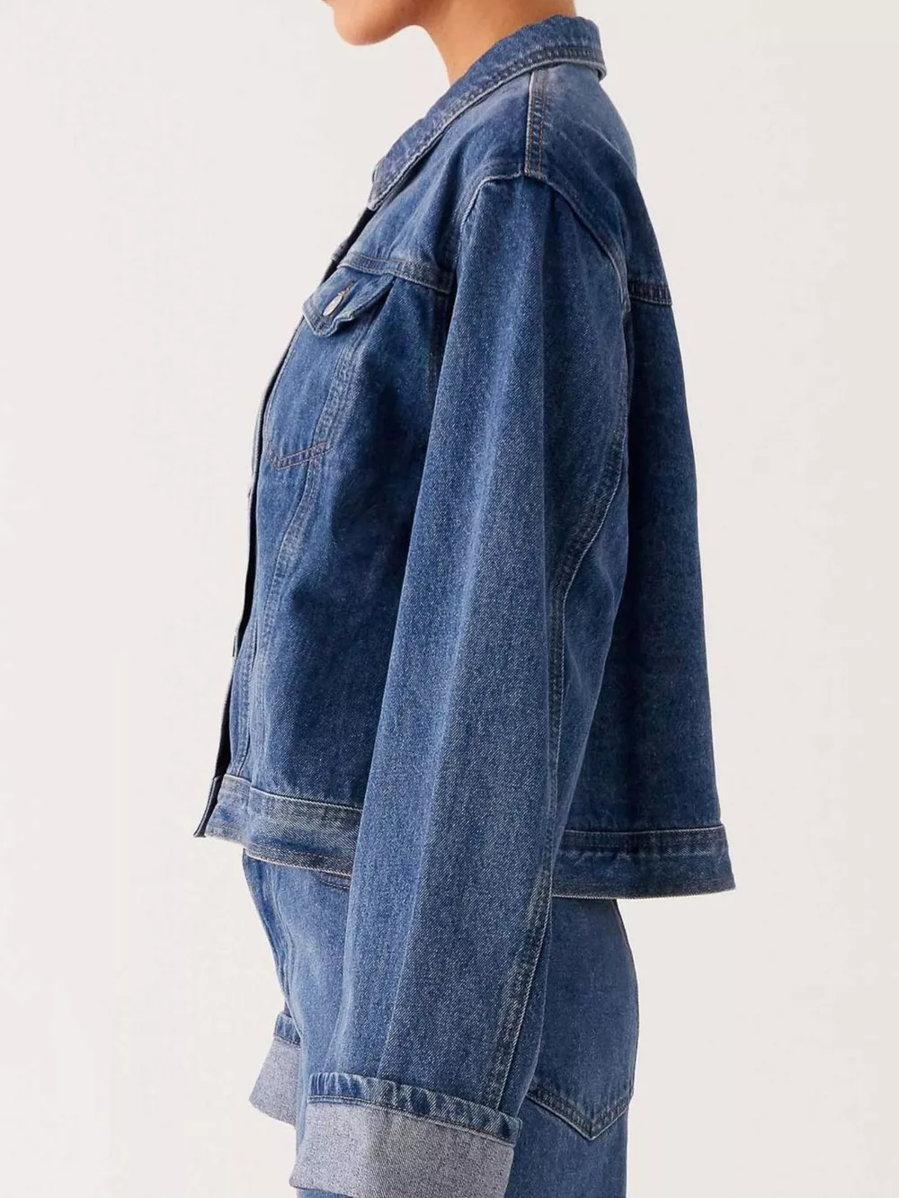 Button Down Cropped Oversized Denim Jacket, image 12