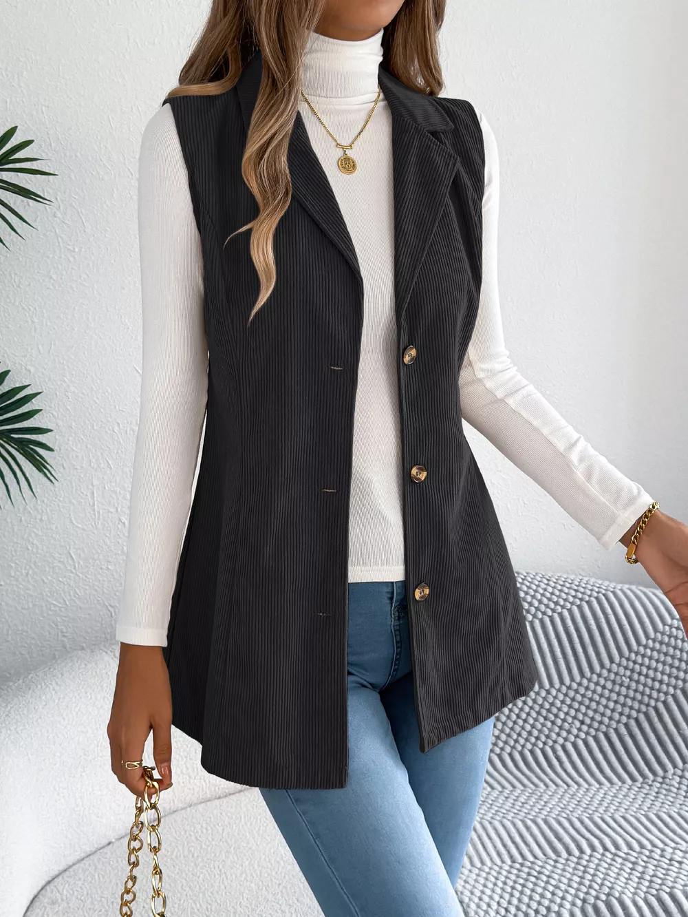 Button-Front Longline Vest Coat, image 13