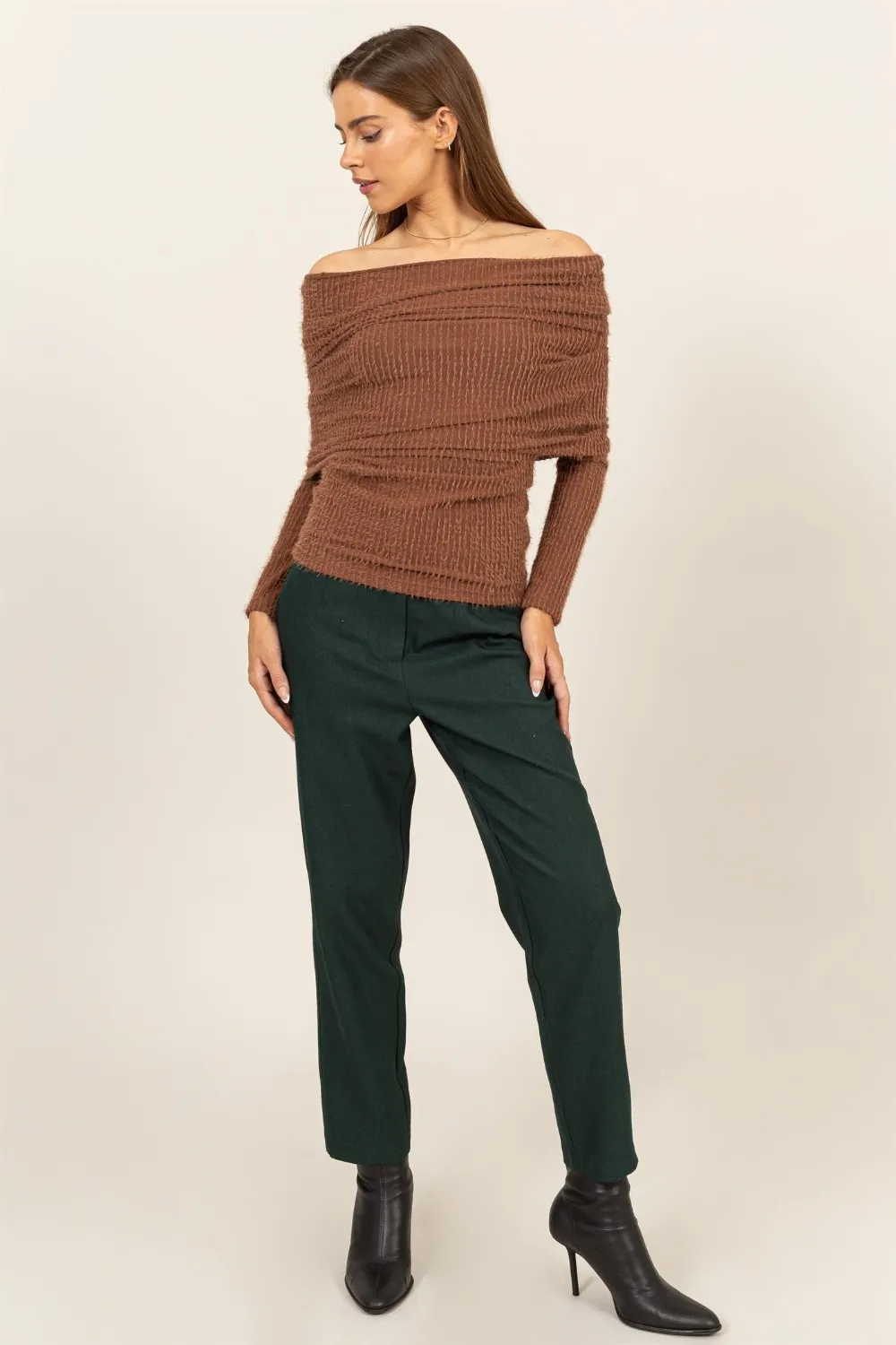 Fuzzy Off Shoulder Textured Knit Top, image 7