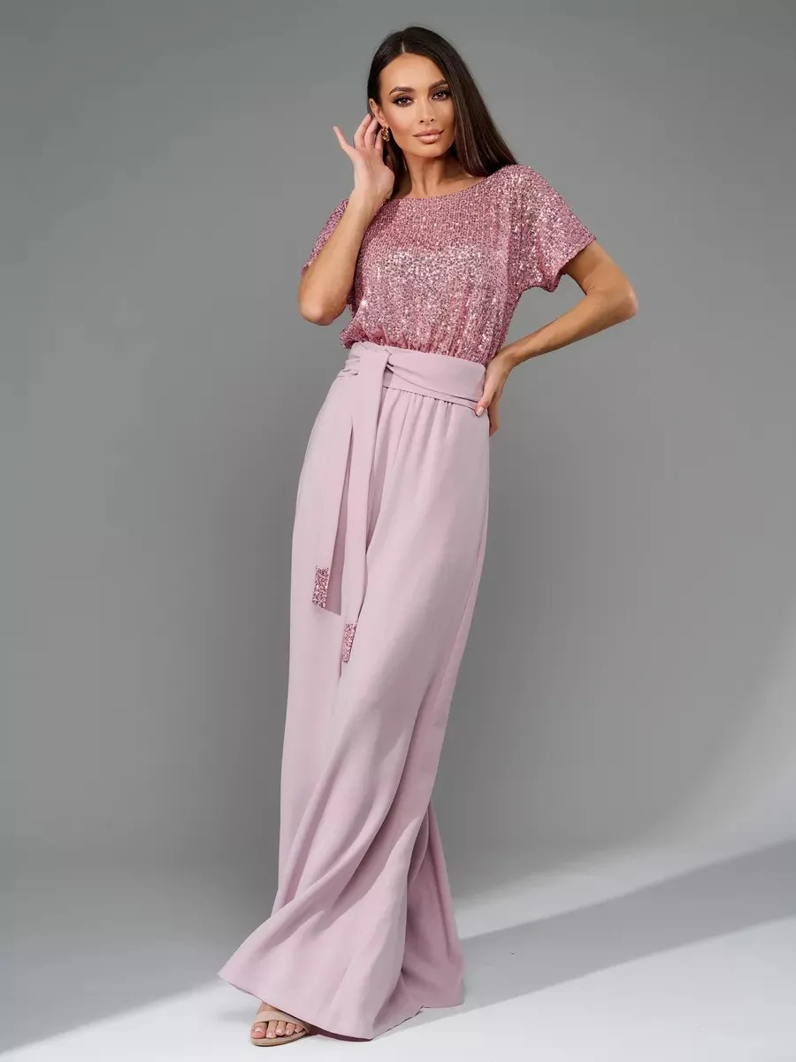 Full Size Sequin Round Neck Short Sleeve Wide Leg Jumpsuit, image 15
