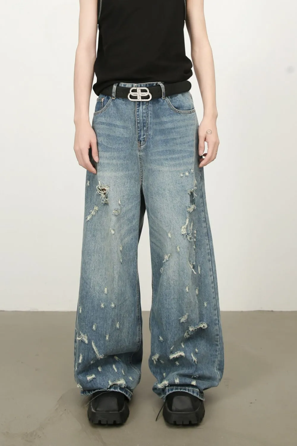 Men's Distressed Wide Leg Jeans