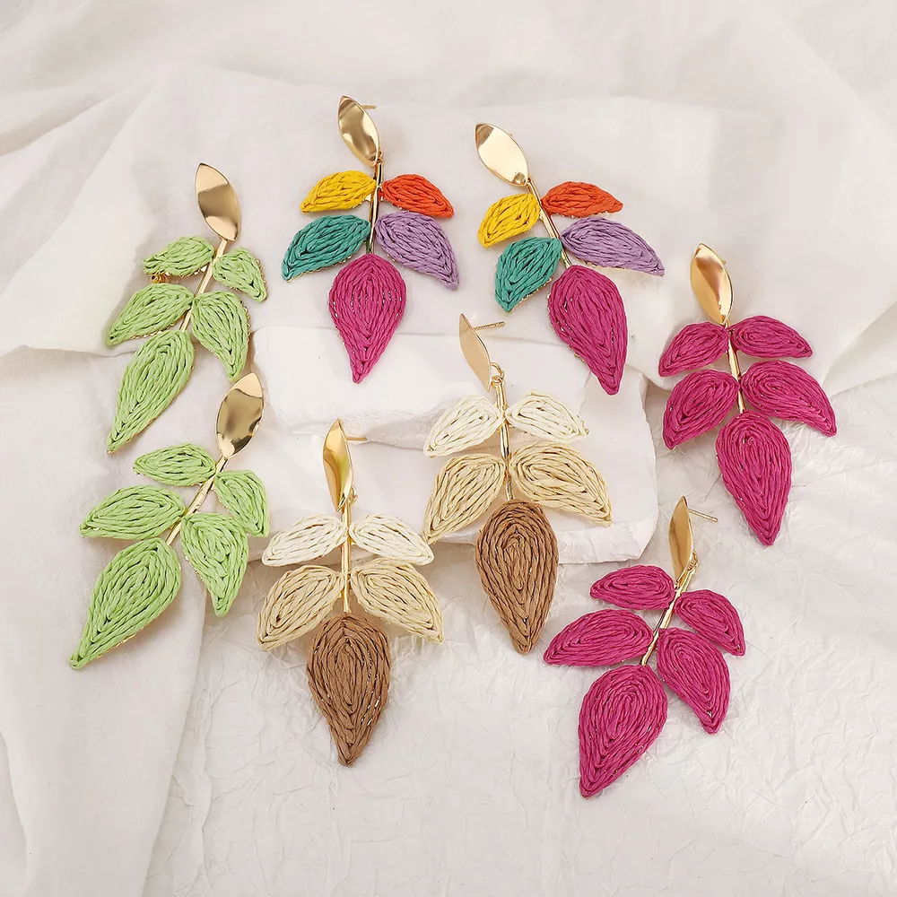 Rattan Woven Leaf Dangle Earrings, image 7