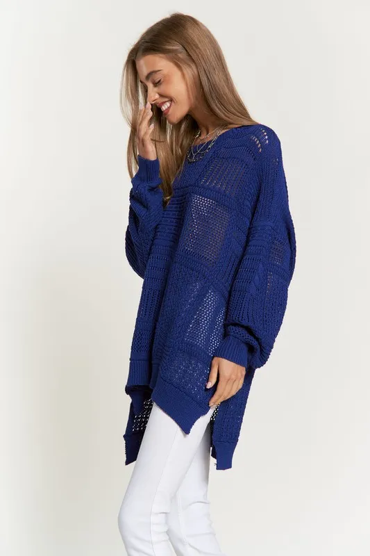 Openwork Side Slit Drop Shoulder Knit Cover Up, image 3