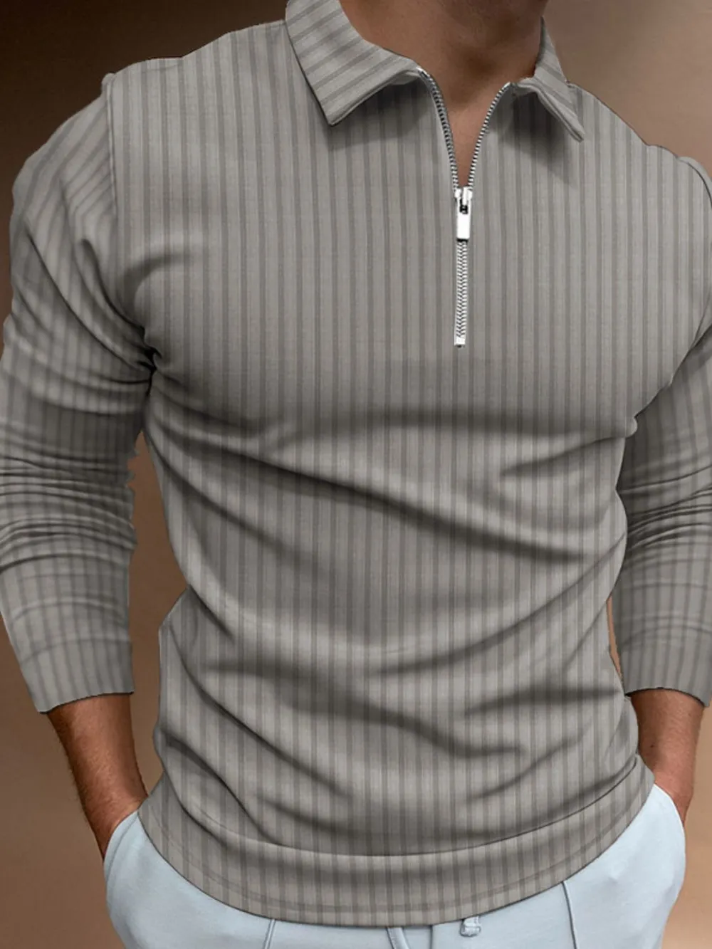Men‘s Full Size Collared Neck Long Sleeve Polo Plus Size, image 5