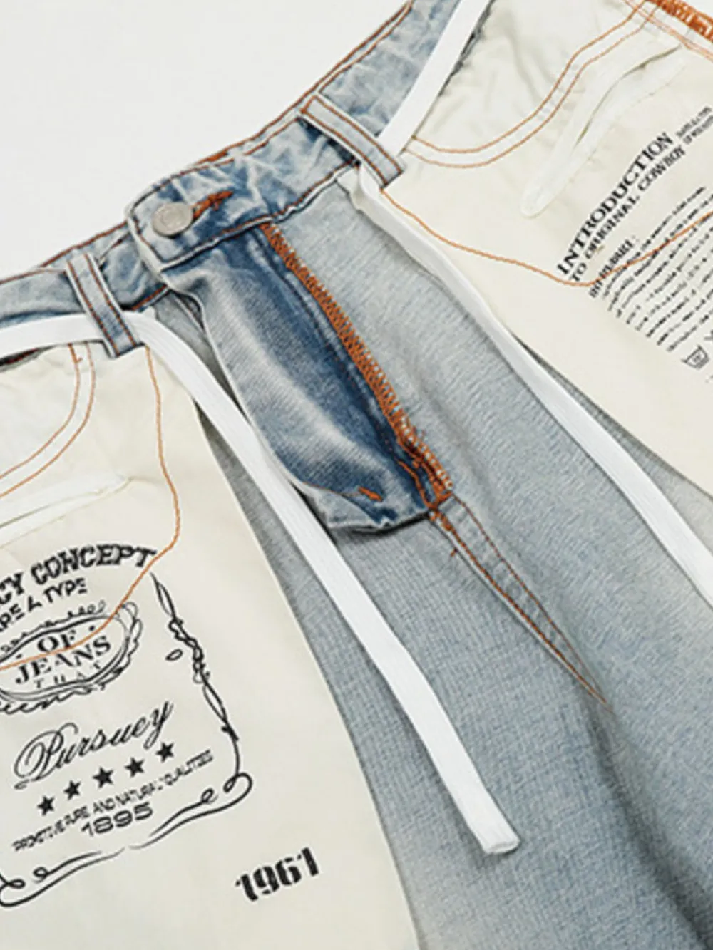 Men's Wide-Leg Jeans with Contrast Side Stripes and Decorative Patches, image 7