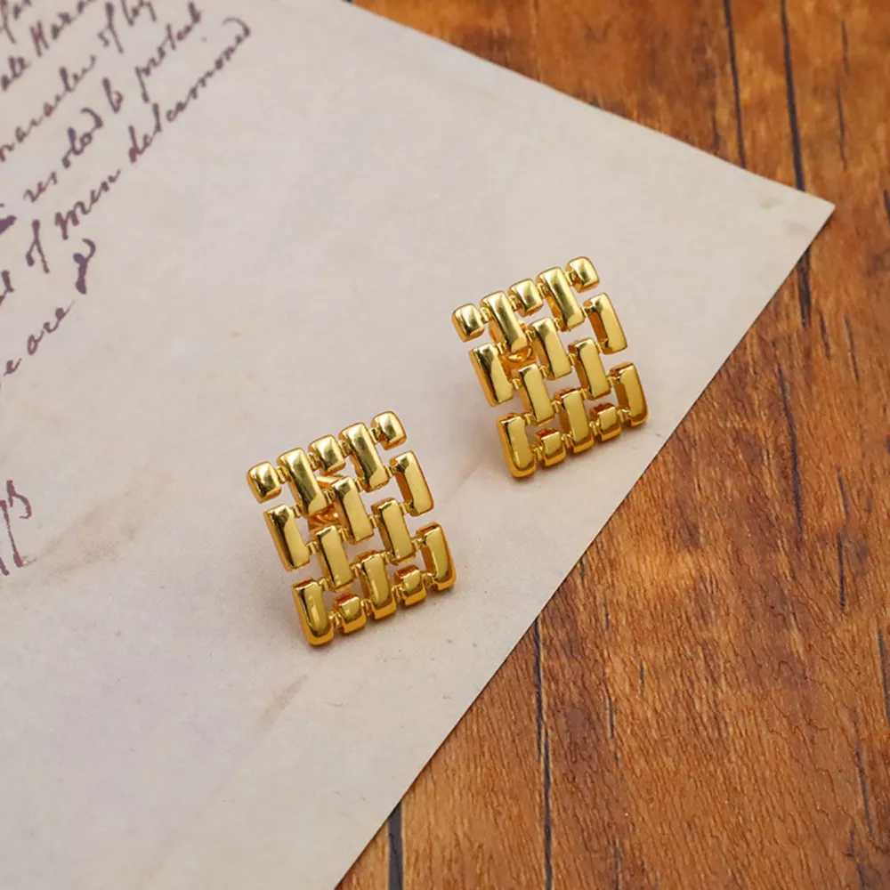 18K Gold-Plated Geometric Stud Earrings, image 4