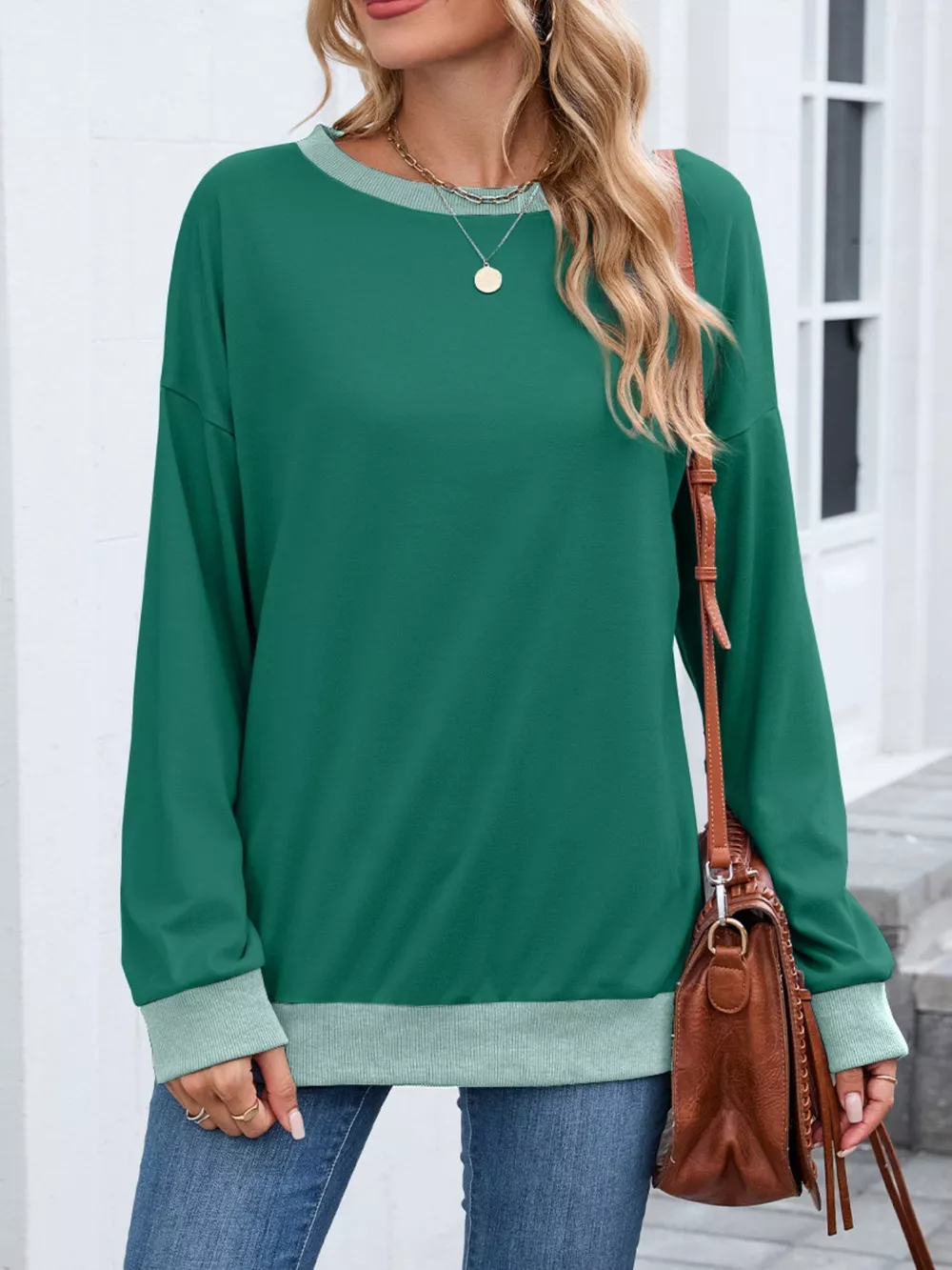Contrast Trim Long Sleeve Sweatshirt, image 13