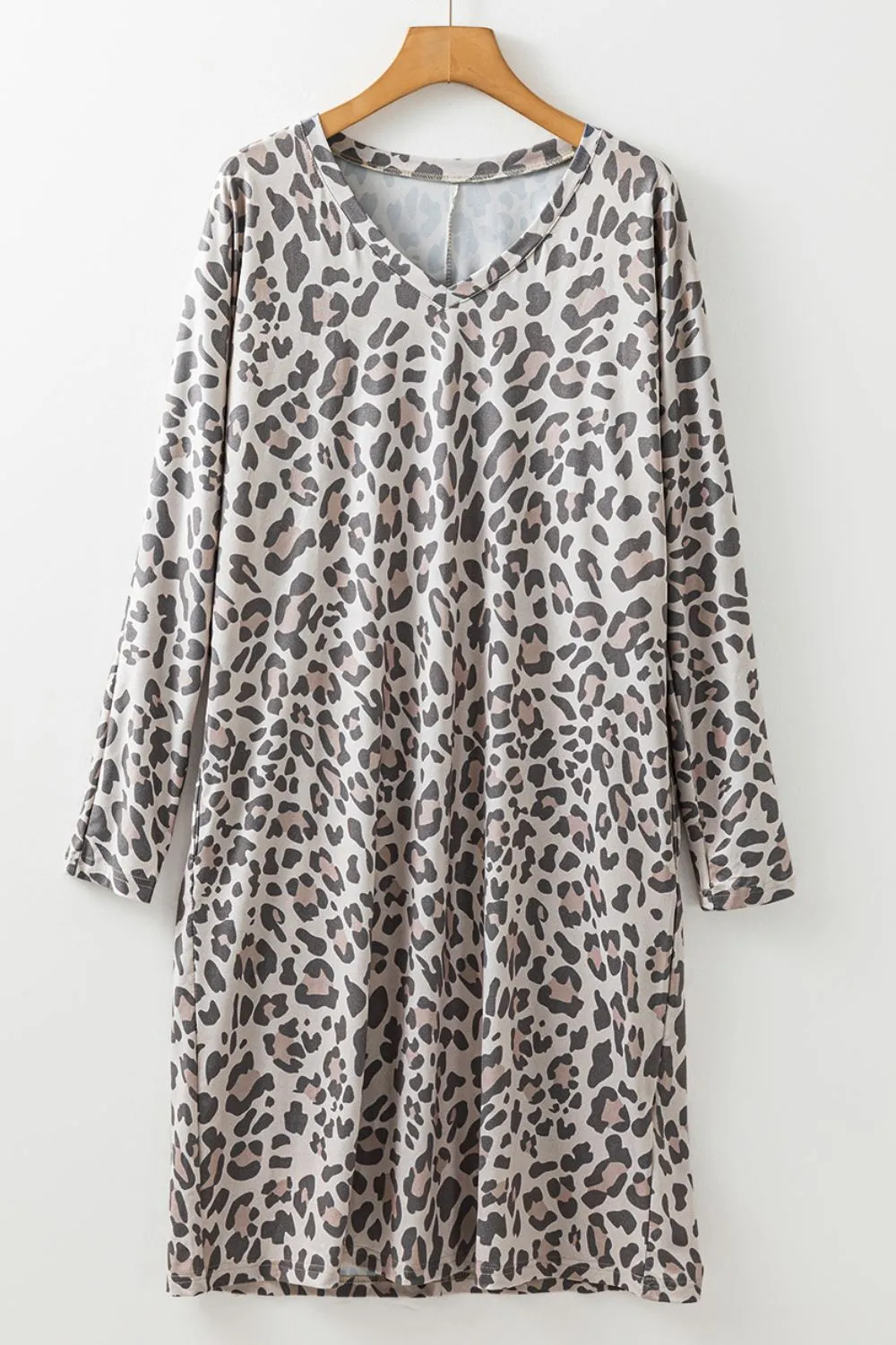 Leopard V-Neck Long Sleeve Dress, image 4