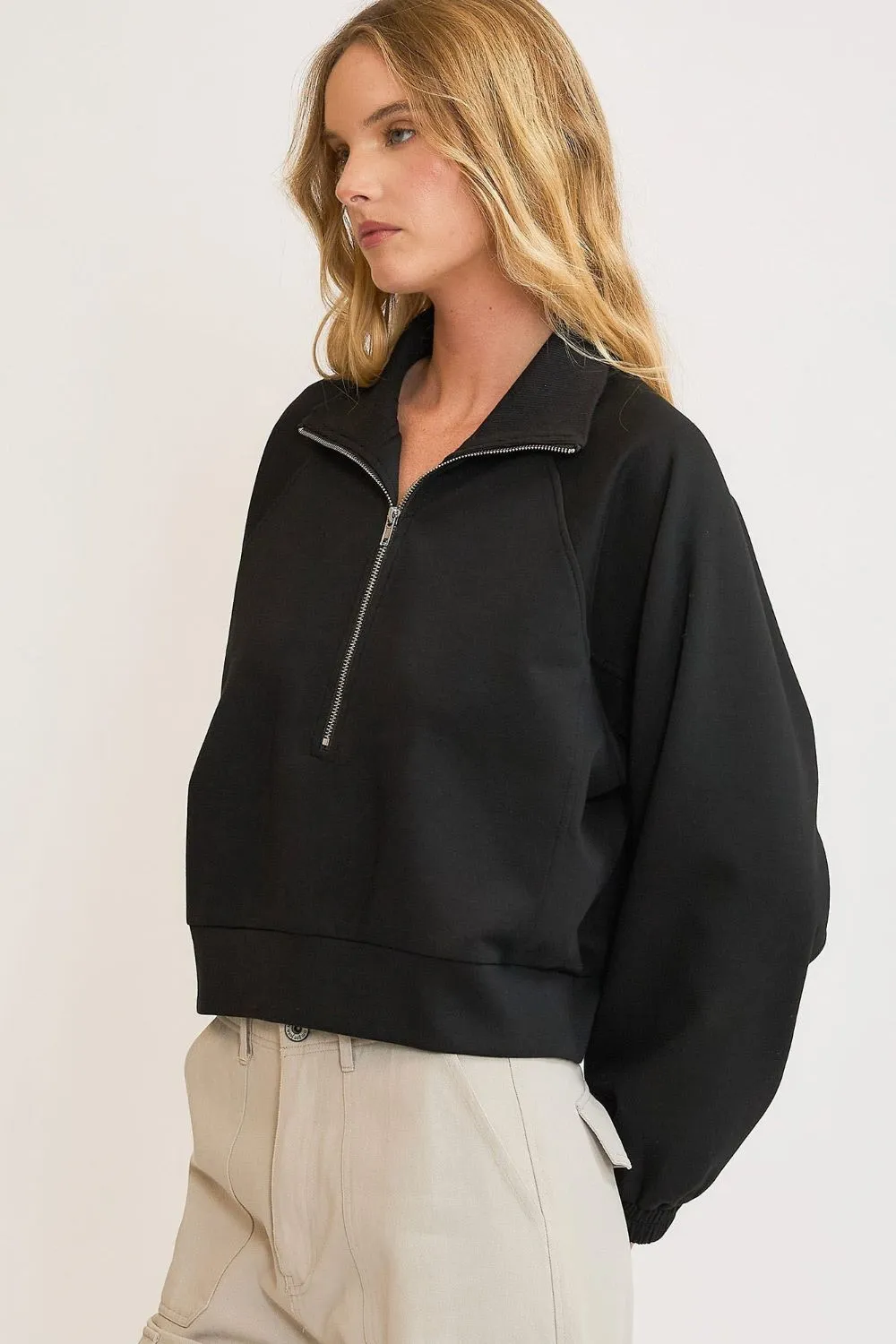 Full Size Half Zip Cropped Sweatshirt Plus Size, image 2