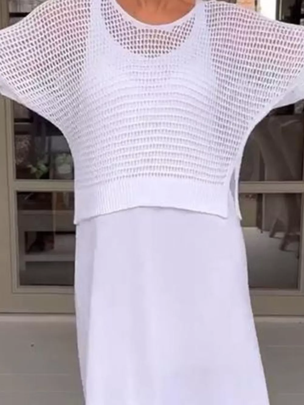 Full Size Openwork Knit Cover Up and Dress Set Plus Size, image 7