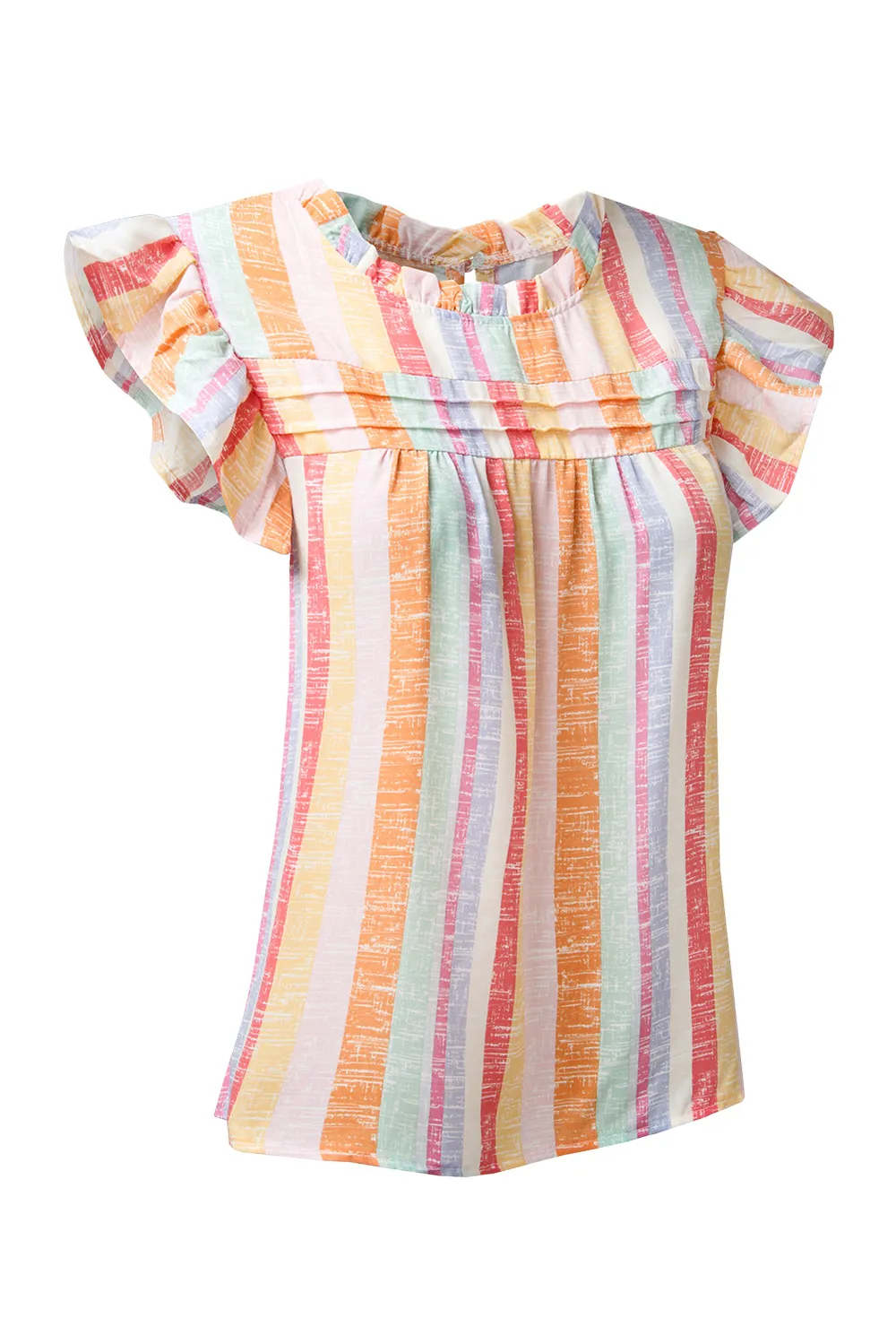 Ruffled Striped Round Neck Cap Sleeve Blouse, image 4