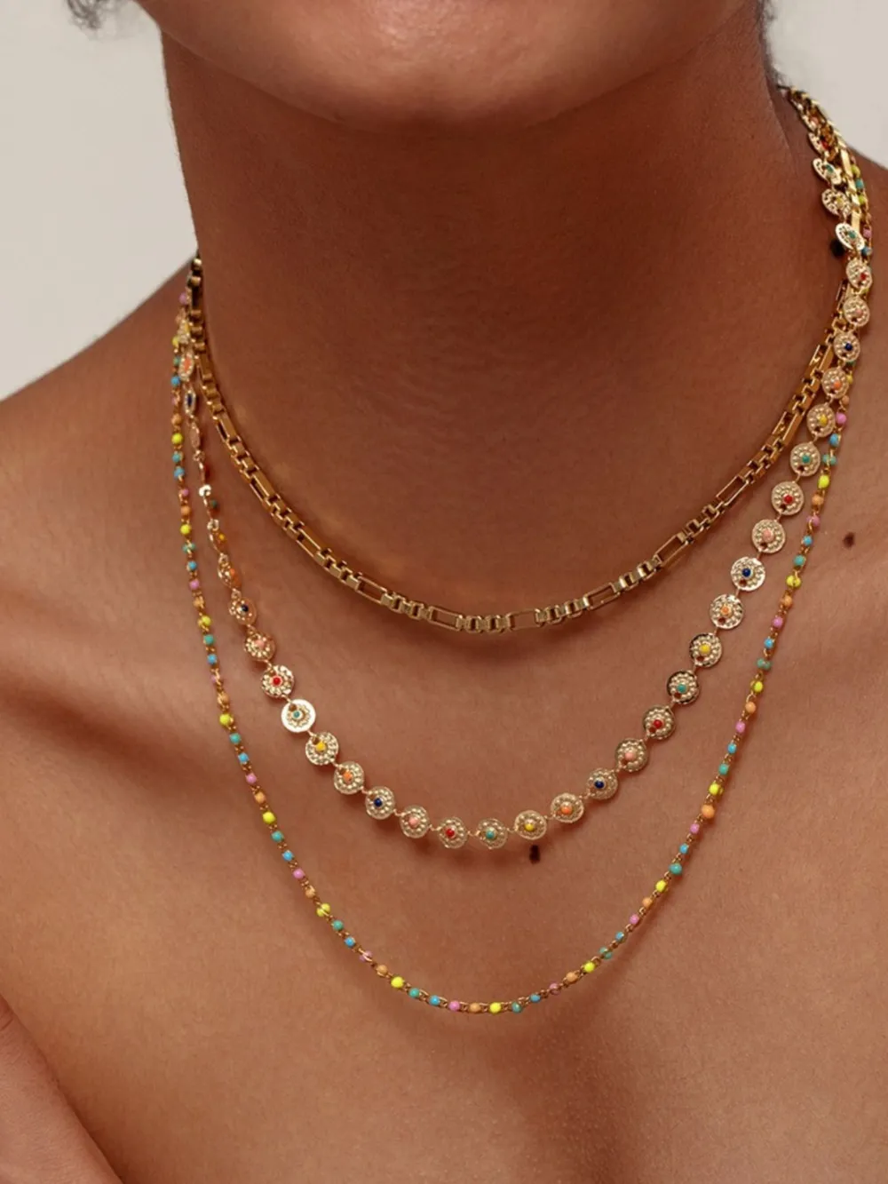 18K Gold-Plated Layered Resin Bead Necklace, image 3
