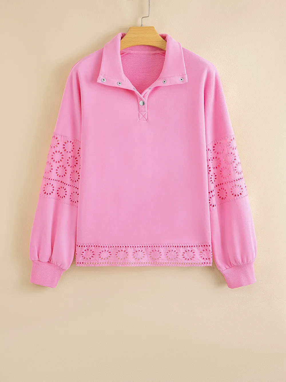 Eyelet Lace Detail Snap Down Sweatshirt, image 5