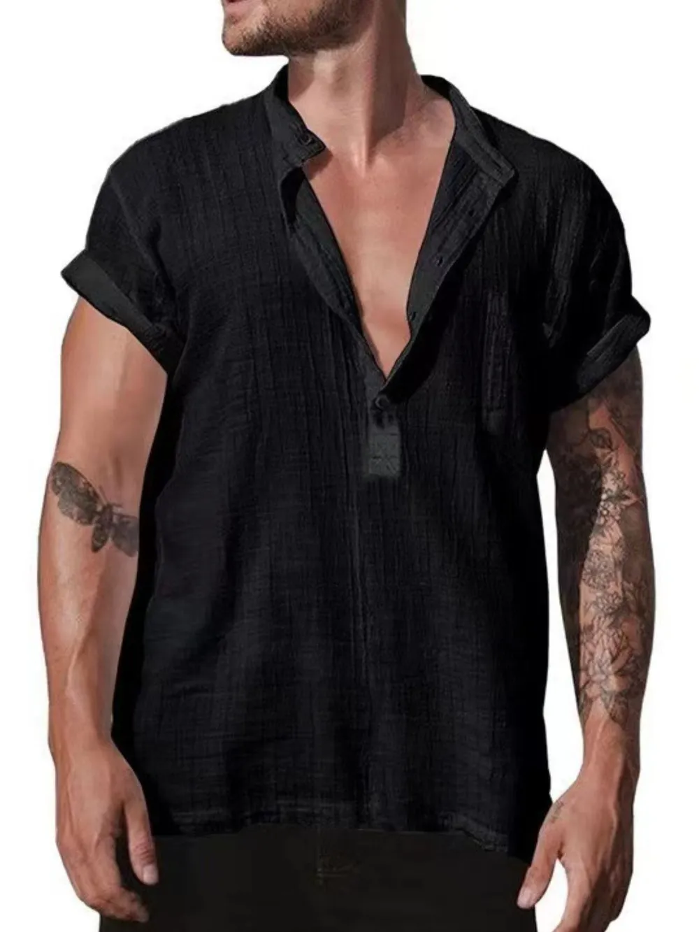 Men's Full Size Casual Linen Short Sleeve Top Plus Size, image 3