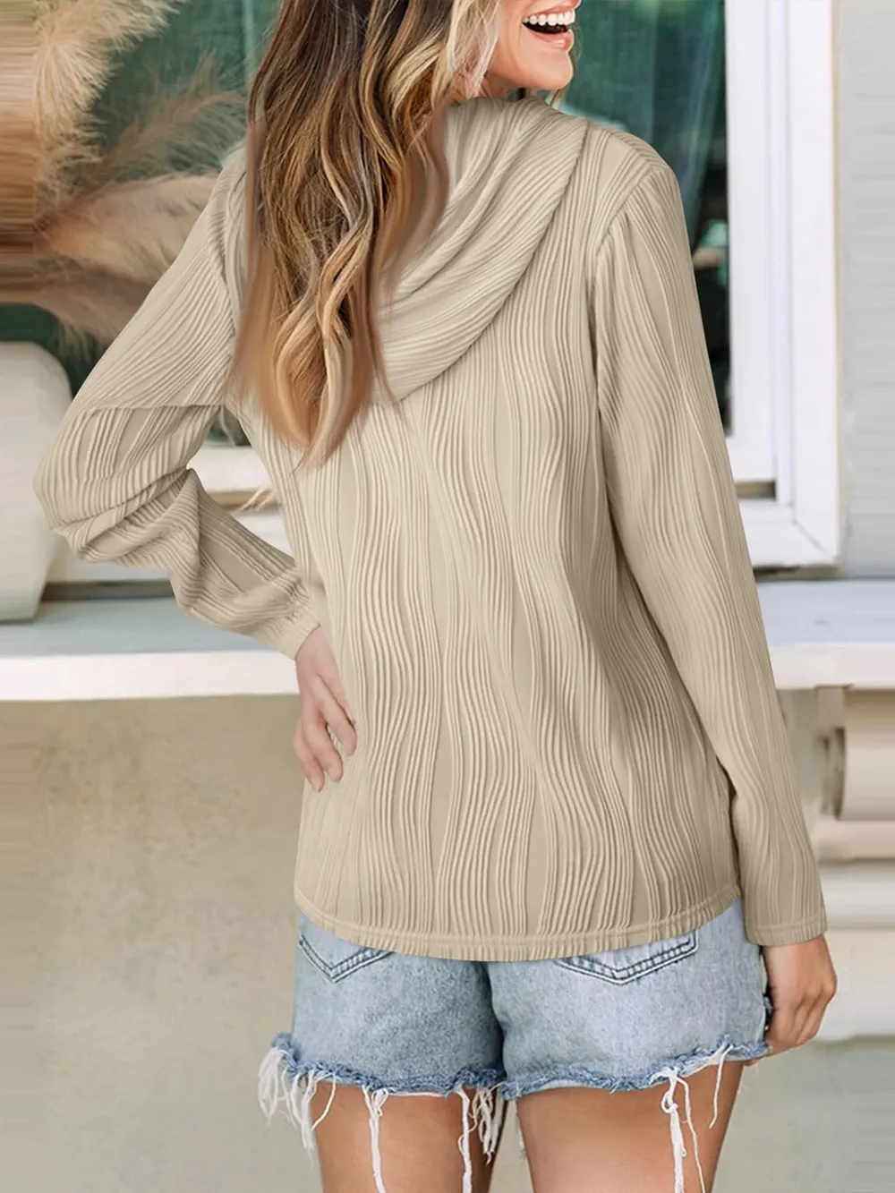 Textured Long Sleeve Hoodie, image 4