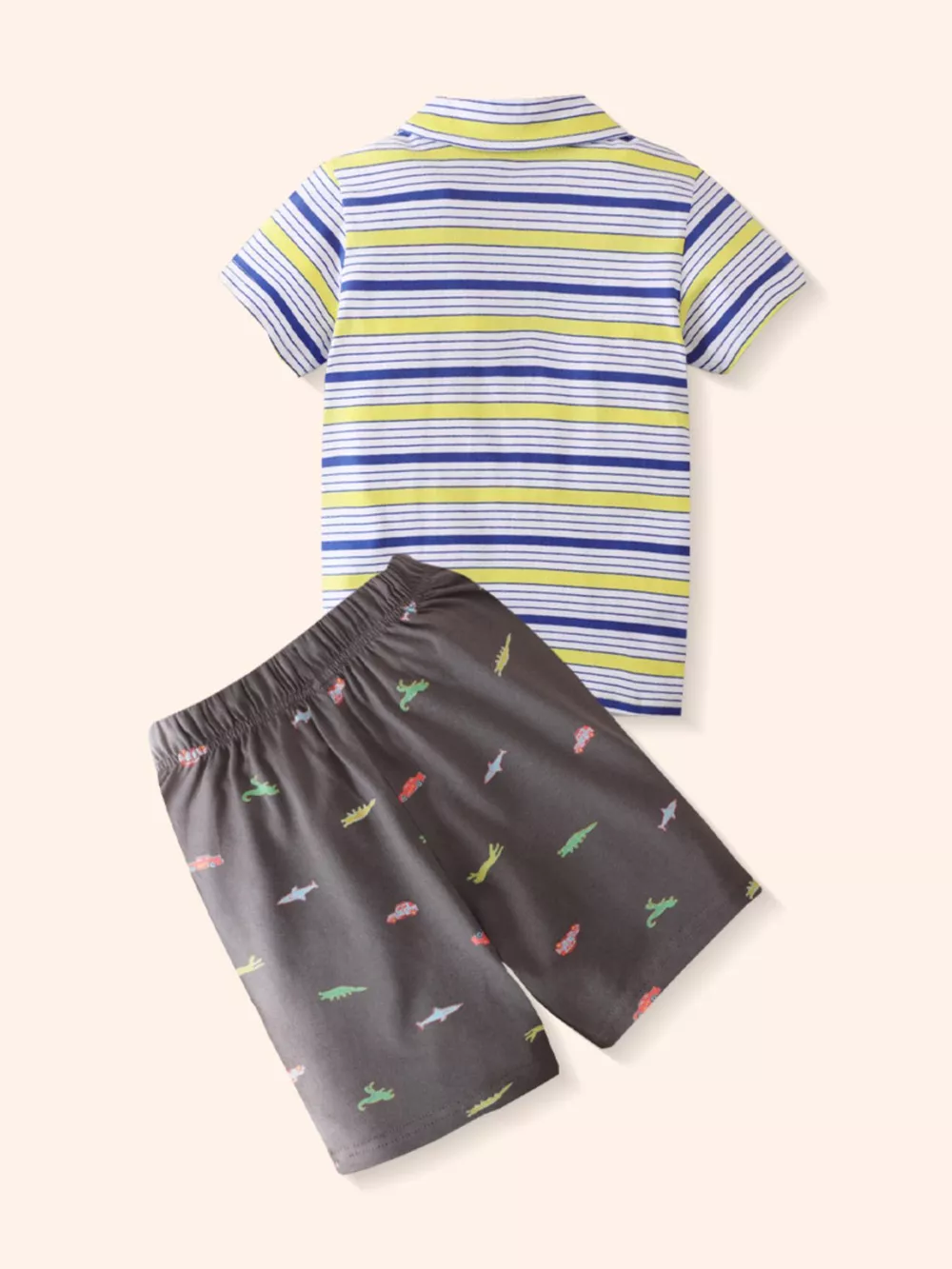 Children's Striped Polo Shirt & Dinosaur Print Shorts Set, image 5